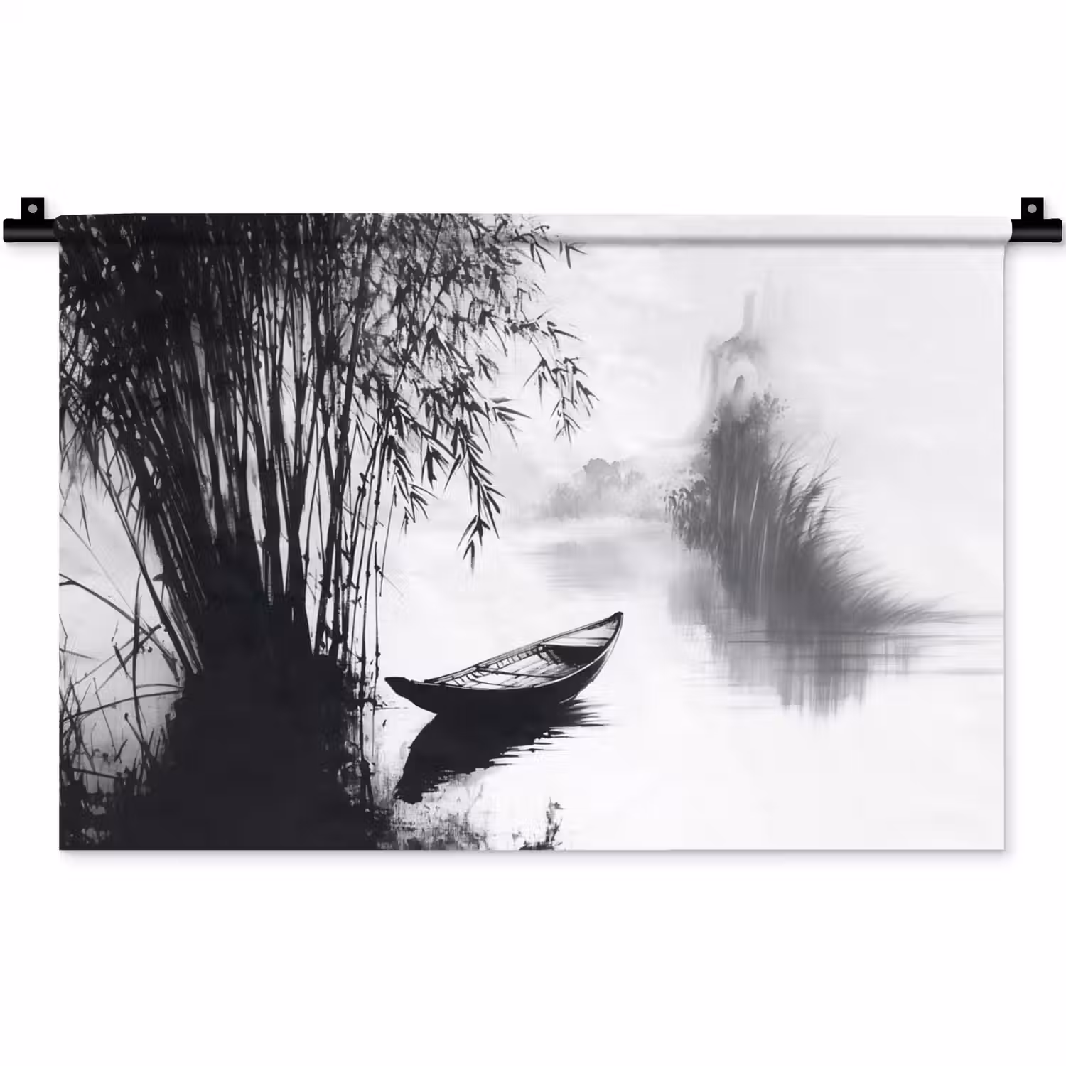 Boot - Rivier - Bamboe - Wit Wandkleed katoen klein -zz3d