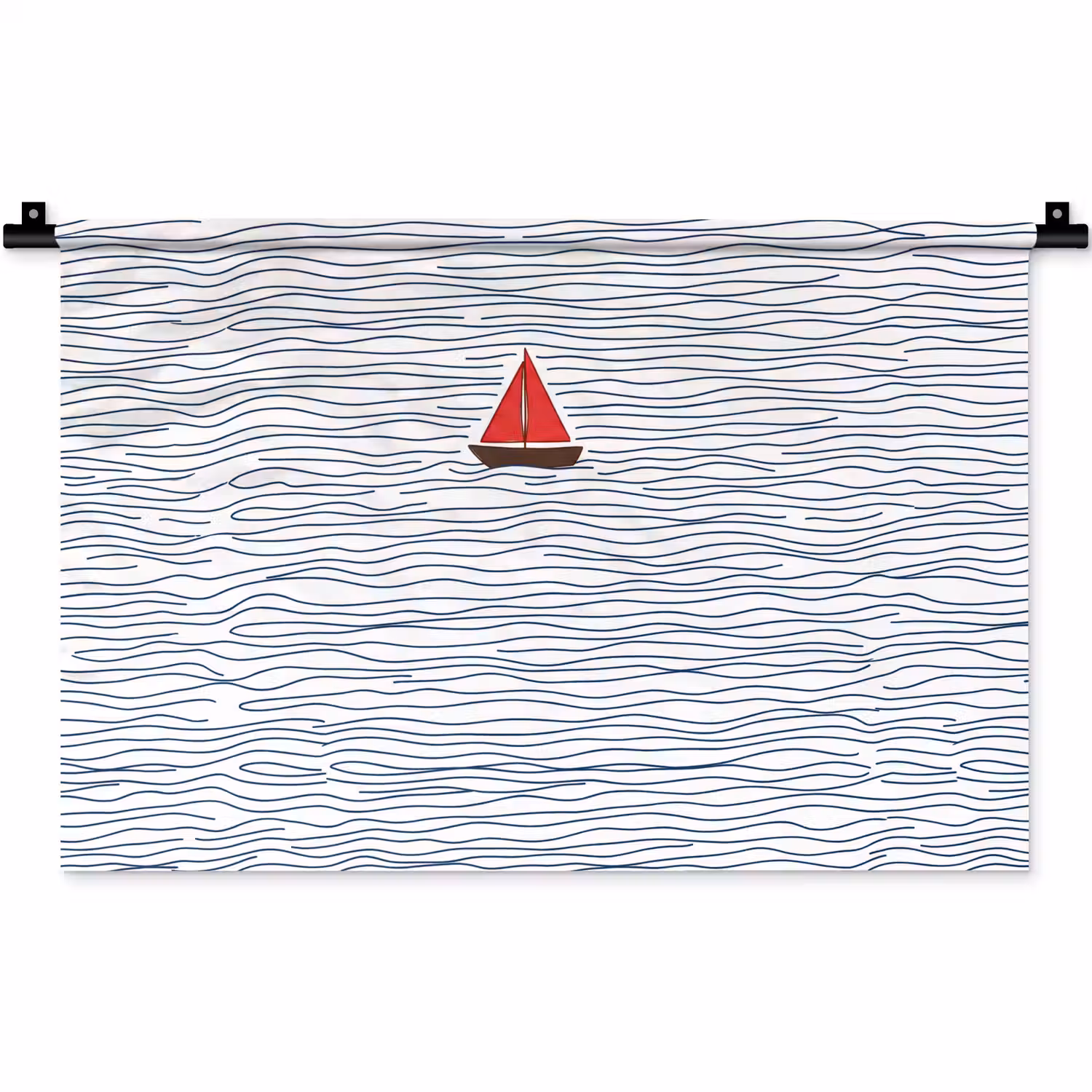 Boot - Water - Rood - Illustratie - Minimalistisch Wandkleed katoen klein -zz3d