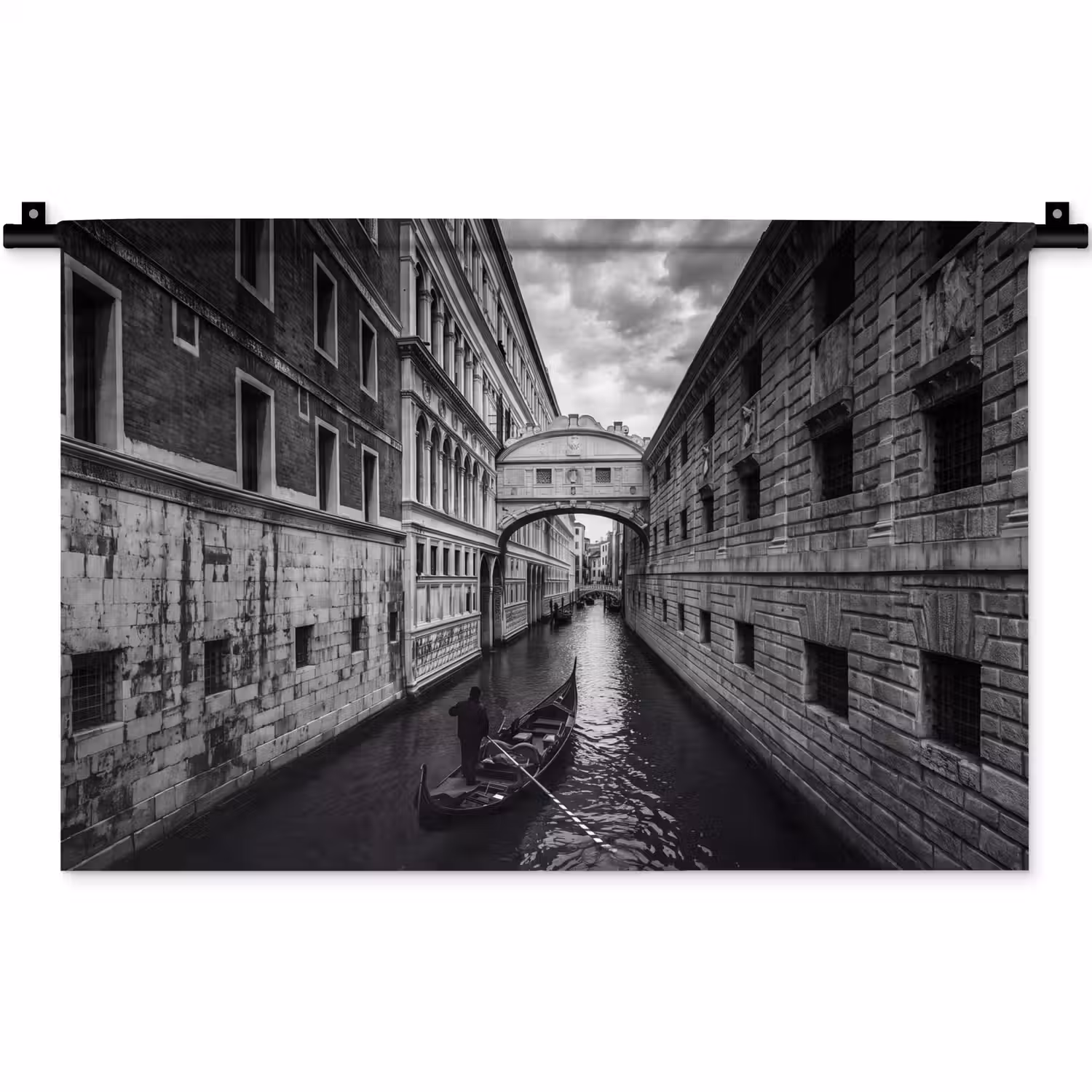 Boot - Waterweg - Stad - Zwart-wit - Architectuur Wandkleed katoen klein -zz3d