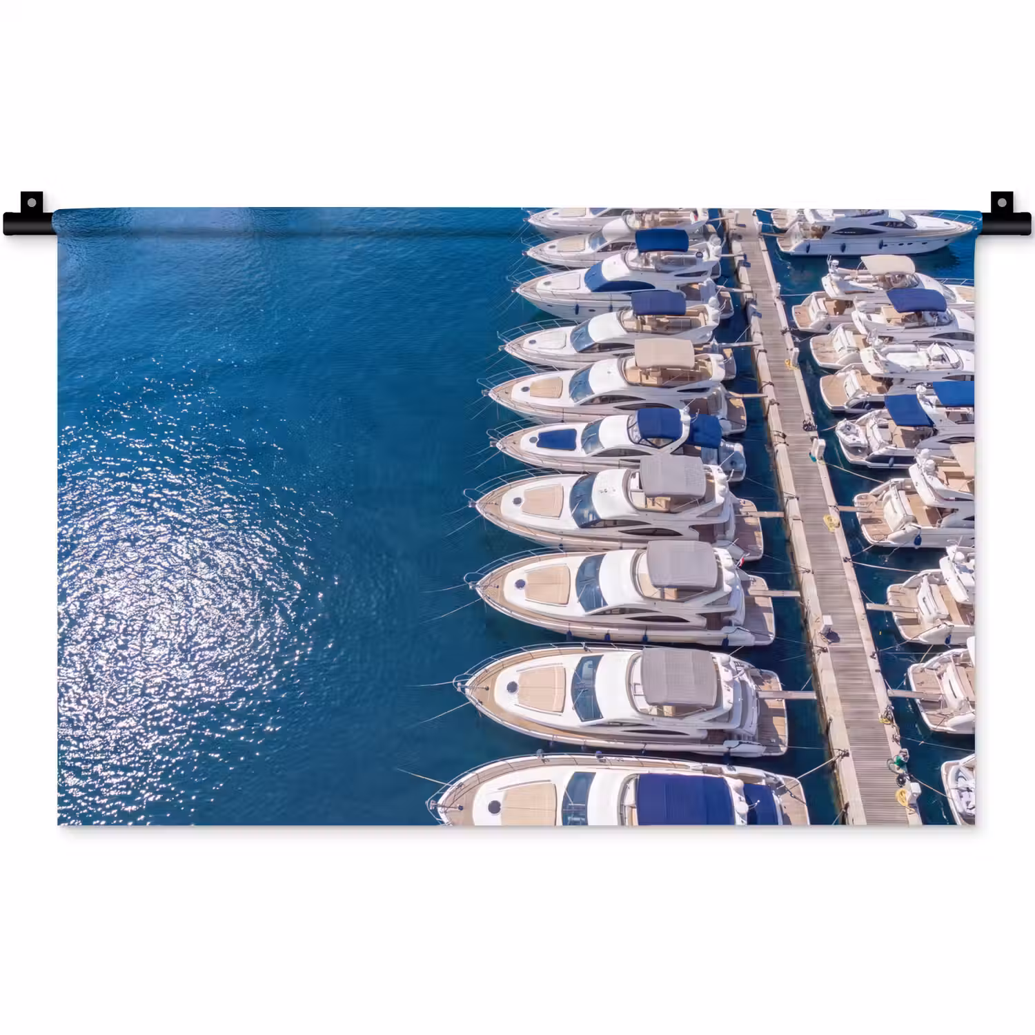 Boot - Jachthaven - Water - Zomer - Blauw Wandkleed katoen klein -zz3d