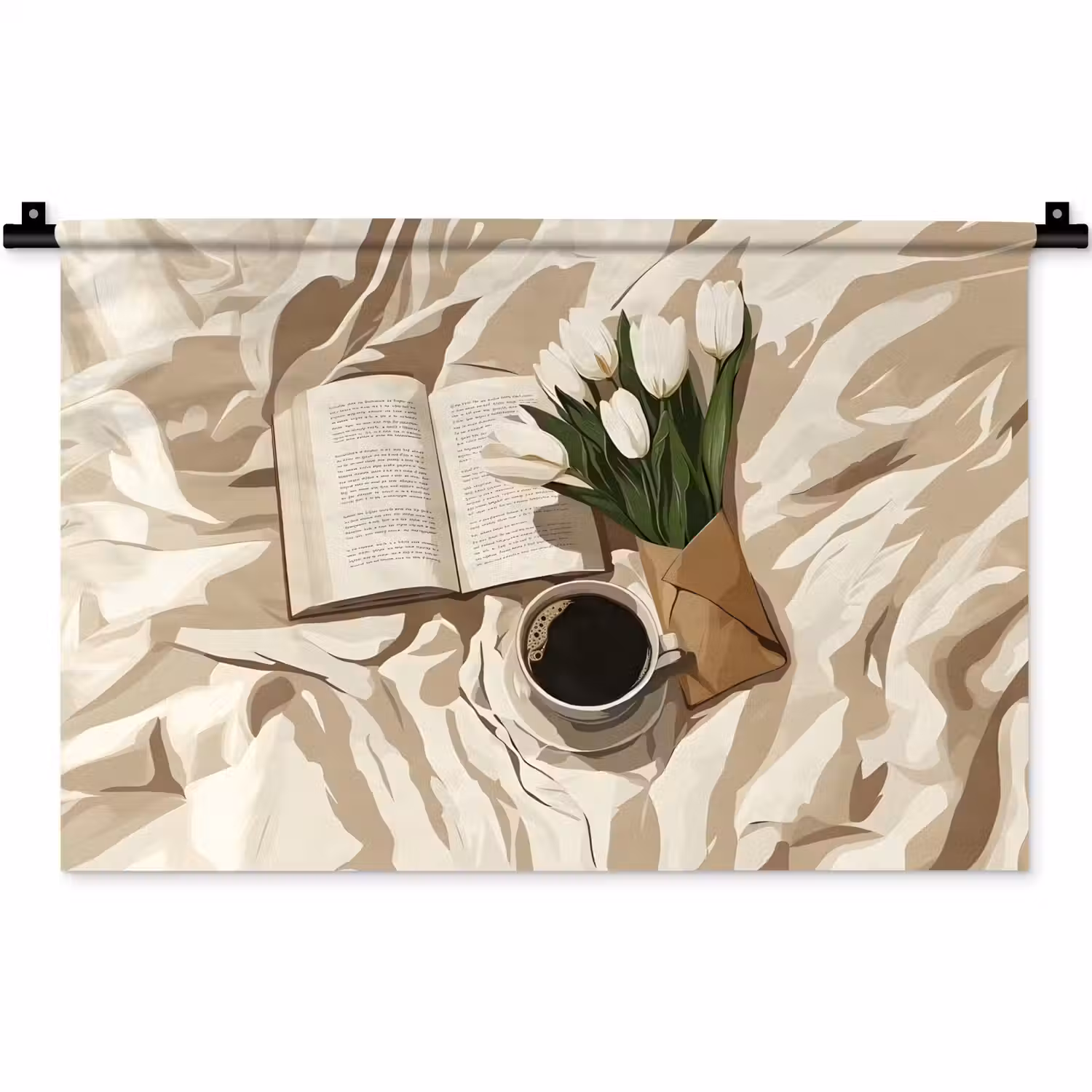 Boek - Illustratie - Tulpen - Koffie Wandkleed katoen klein -zz3d
