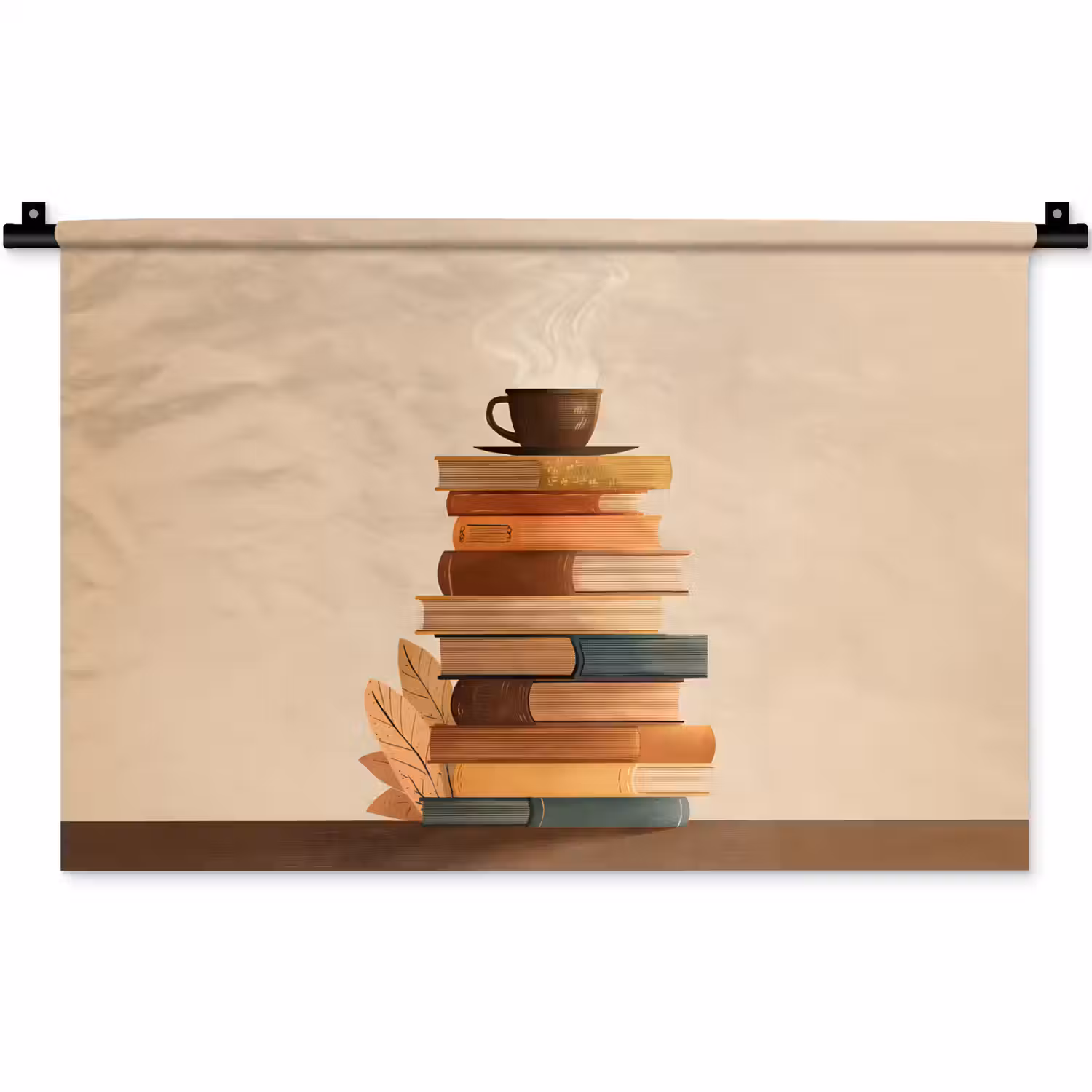 Boeken - Toren - Koffie - Beige Wandkleed katoen klein -zz3d