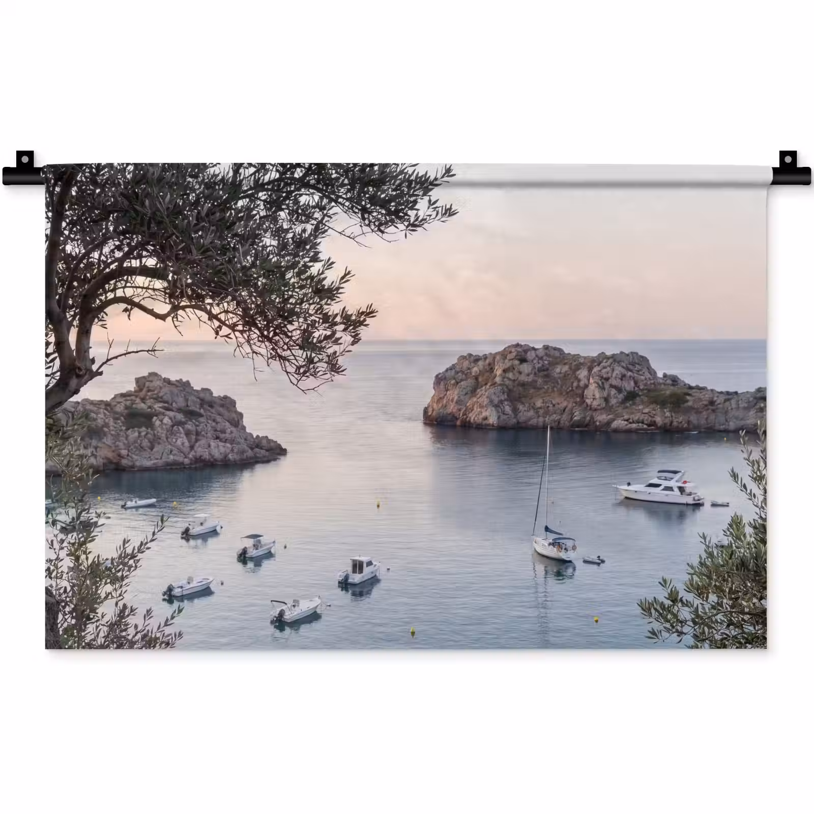 Wandteppich - Bucht – Boote – Sonnenuntergang - Baai - boten - zonsondergang Wandkleed katoen klein