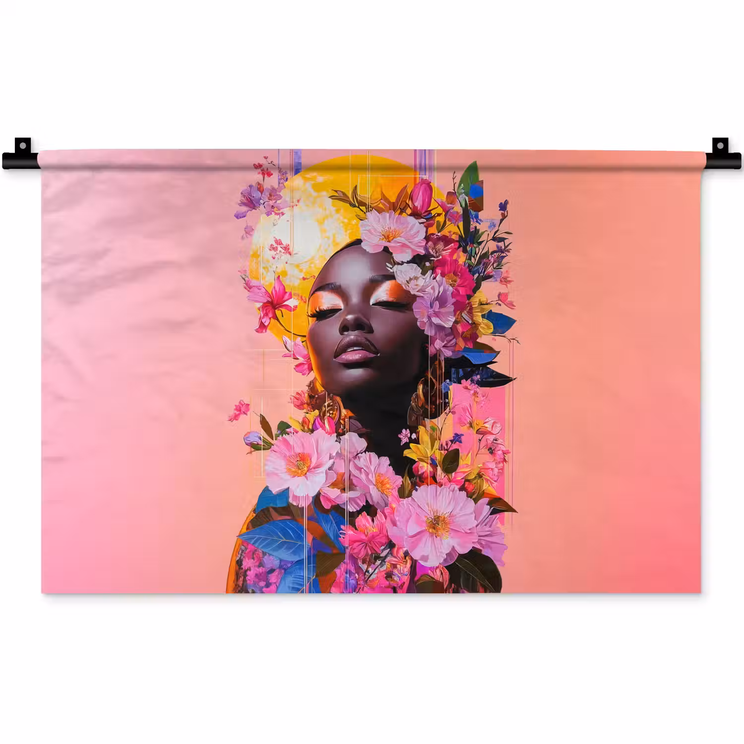 Kleurrijk - Bloemen - Vrouw - Zon Wandkleed katoen klein -zz3d