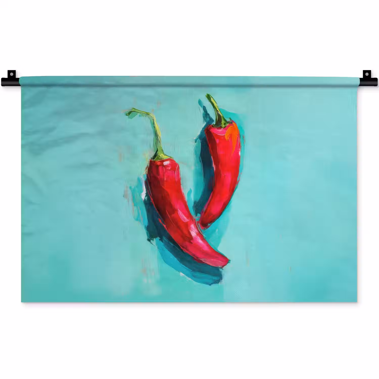 Chilipepers - Geverfd - Rood Wandkleed katoen klein -zz3d