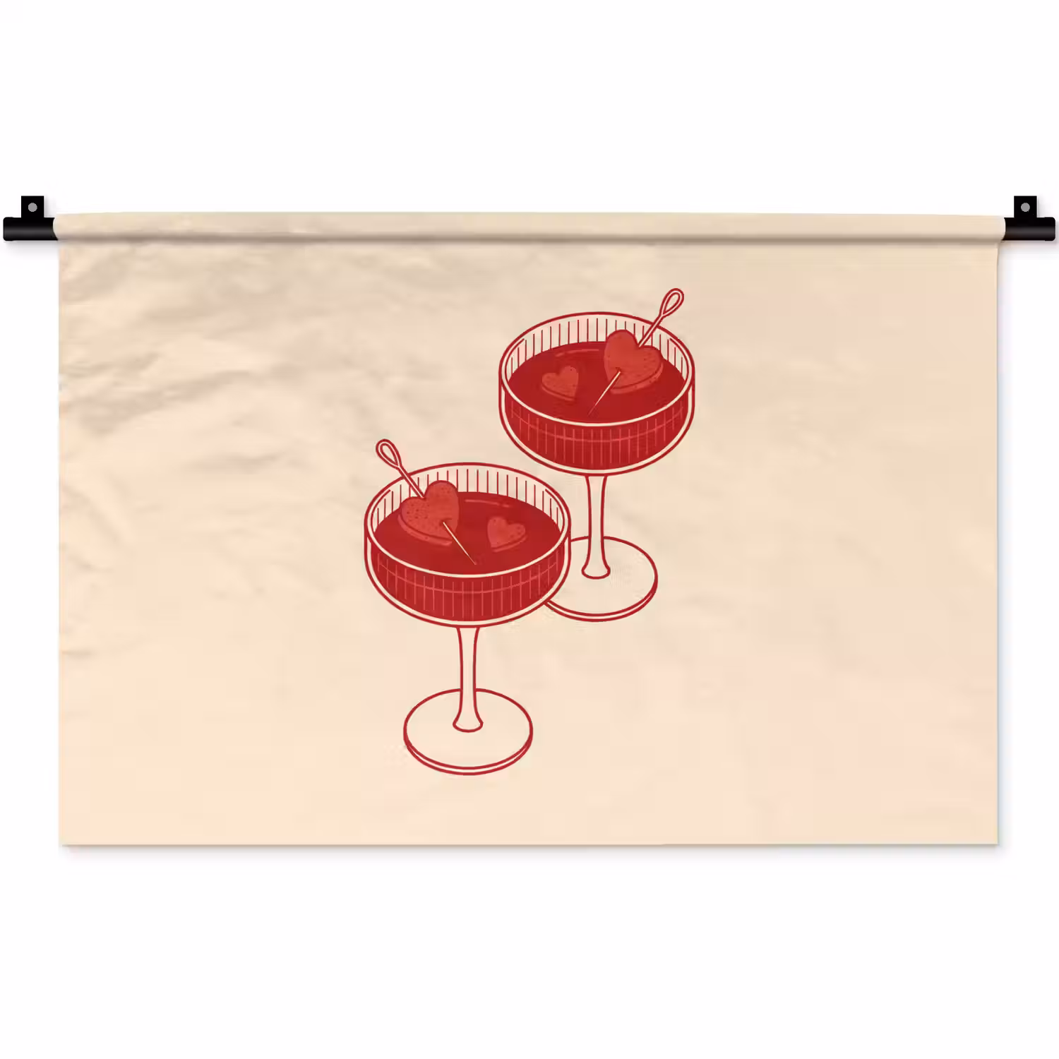 Cocktail - Hartjes - Liefde - Illustratie - Rood Wandkleed katoen klein -zz3d