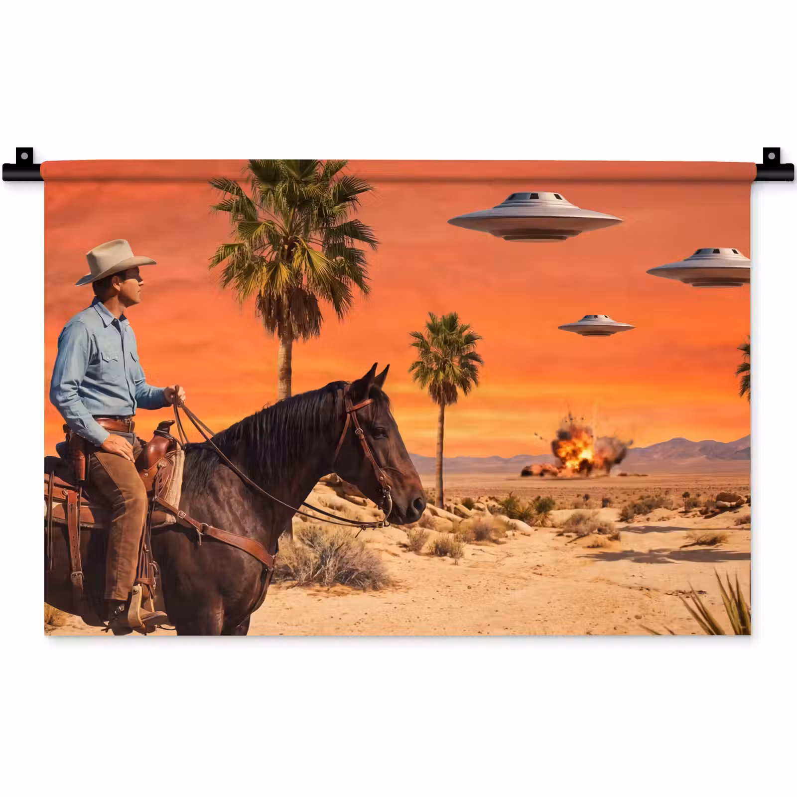 Wandteppich - Cowboy – Pferd – Wüste - Cowboy - Paard - Woestijn Wandkleed katoen klein