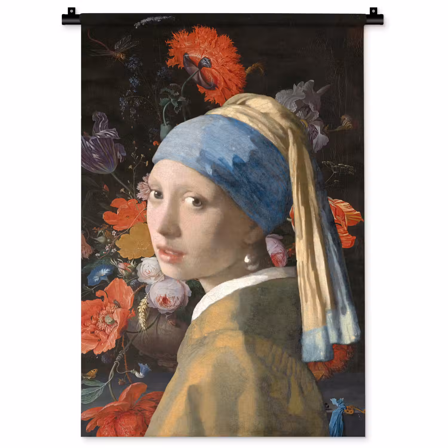 Meisje met de parel - Johannes Vermeer - Bloemen Wandkleed katoen klein -zz3d