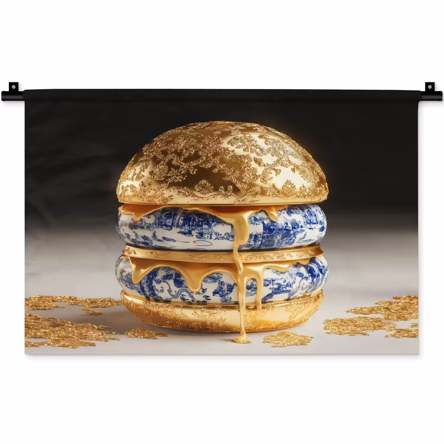 Delftsblauw - Goud - Burger Wandkleed katoen klein -zz3d