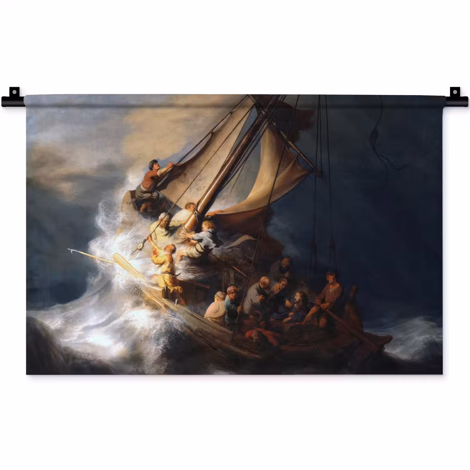 De storm op het meer van Galilea - Rembrandt van Rijn Wandkleed katoen klein -zz3d