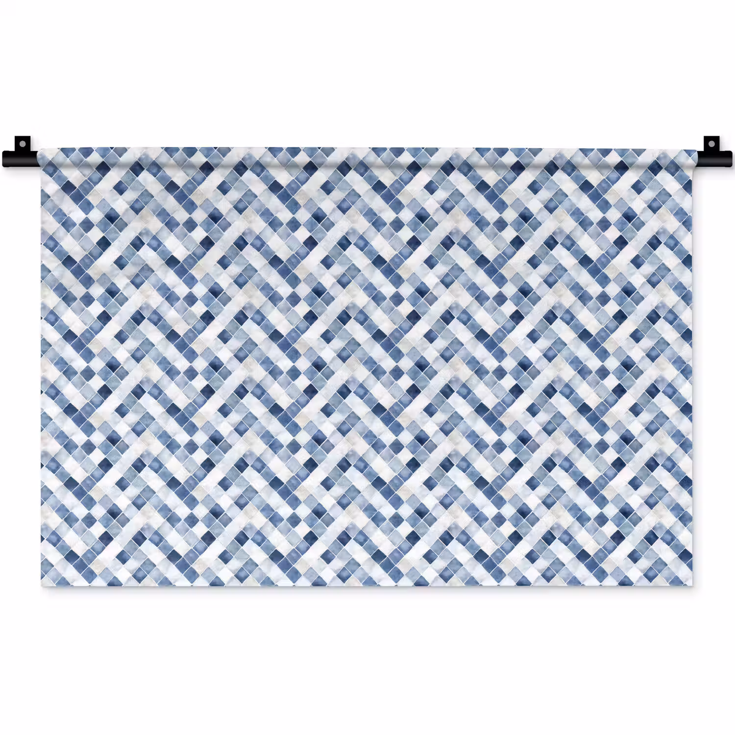 Diamant - Patroon - Blauw - Wit Wandkleed katoen klein 269 -zz3d