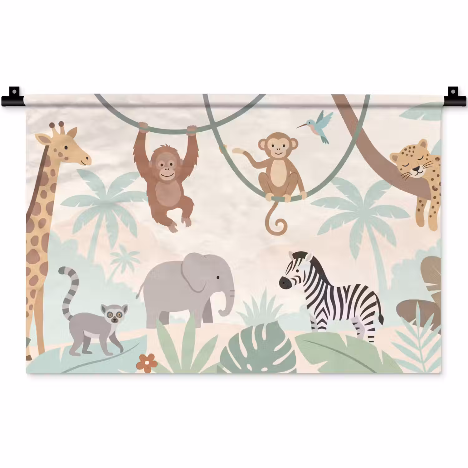 Jungle - Dieren - Groen Wandkleed katoen klein -zz3d