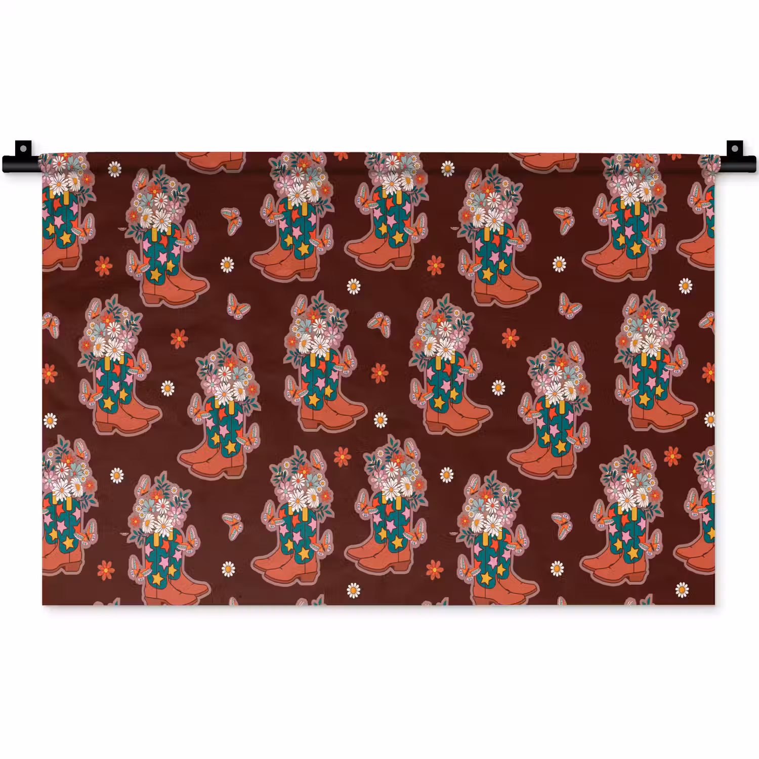 Donker - Cowboy - Laars - Patroon Wandkleed katoen klein 269 -zz3d