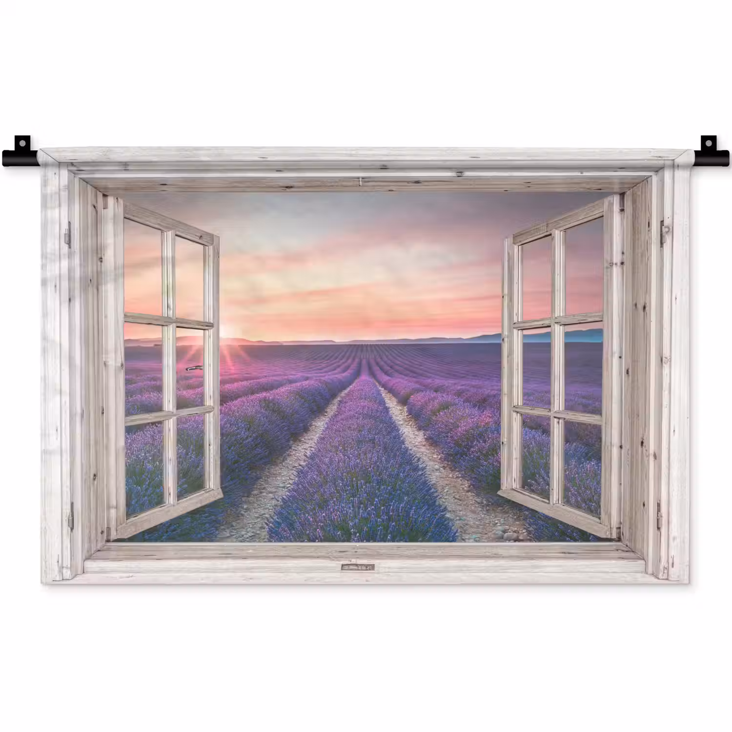Doorkijk - Lavendel - Bloemen - Hout - Zonsondergang - Paars Wandkleed katoen klein -zz3d