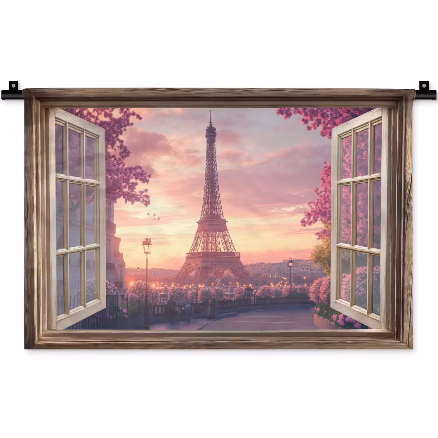 Doorkijk - Parijs - Eiffeltoren - Roze - Kersenbloesem Wandkleed katoen klein -zz3d