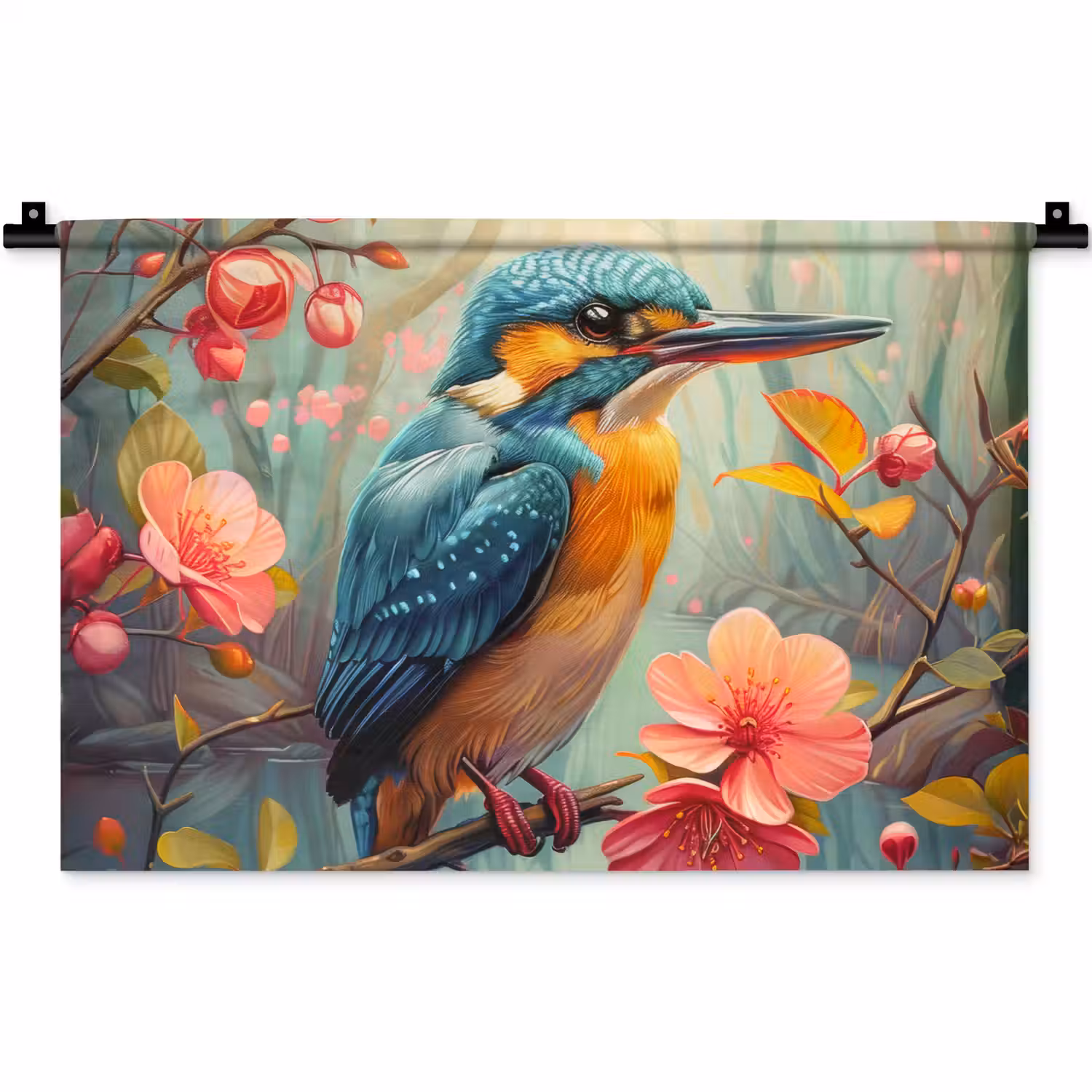 IJsvogel - Bloesem - Natuur - Vogels - Bloemen Wandkleed katoen klein -zz3d