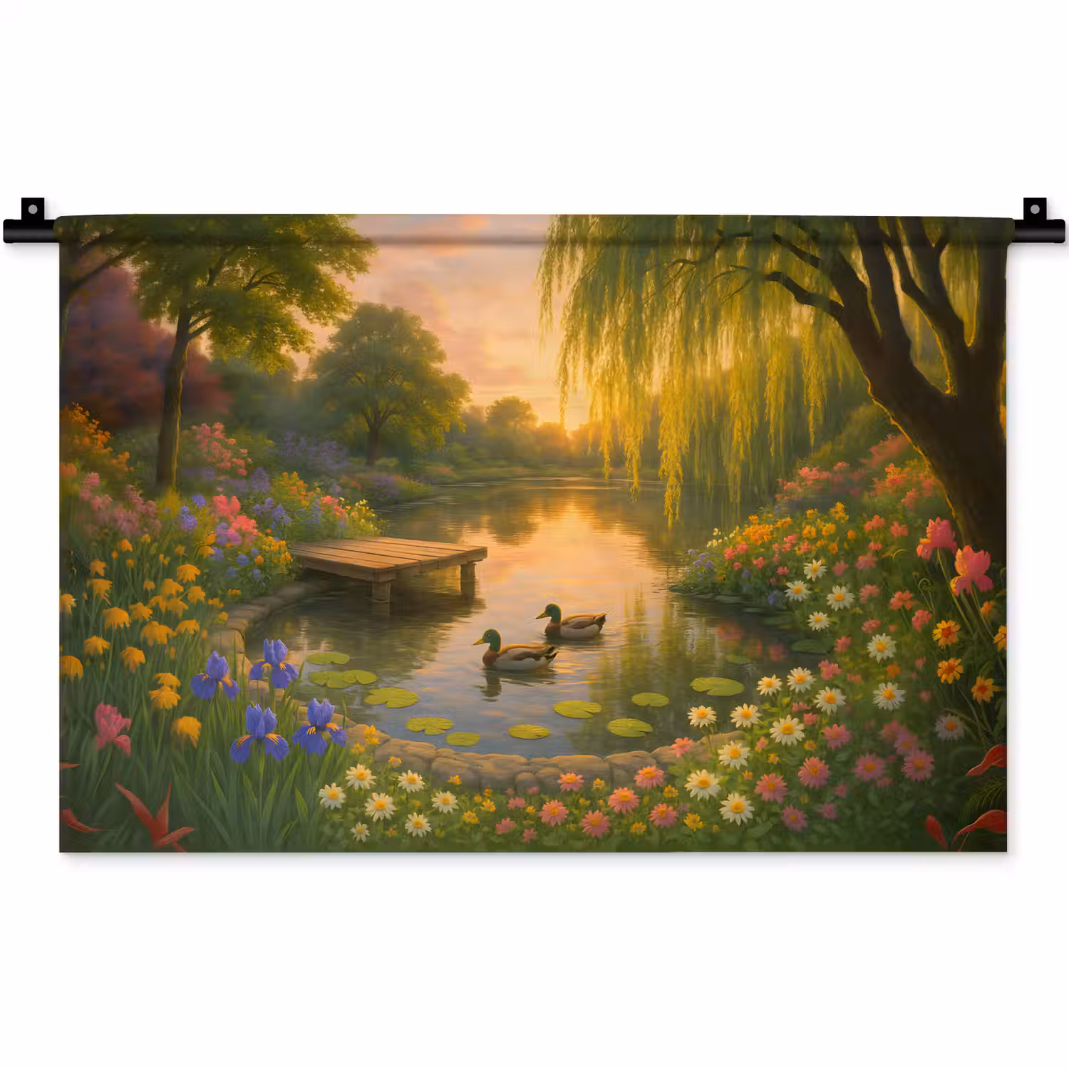 Eenden - Vijver - Bloemen Wandkleed katoen klein -zz3d