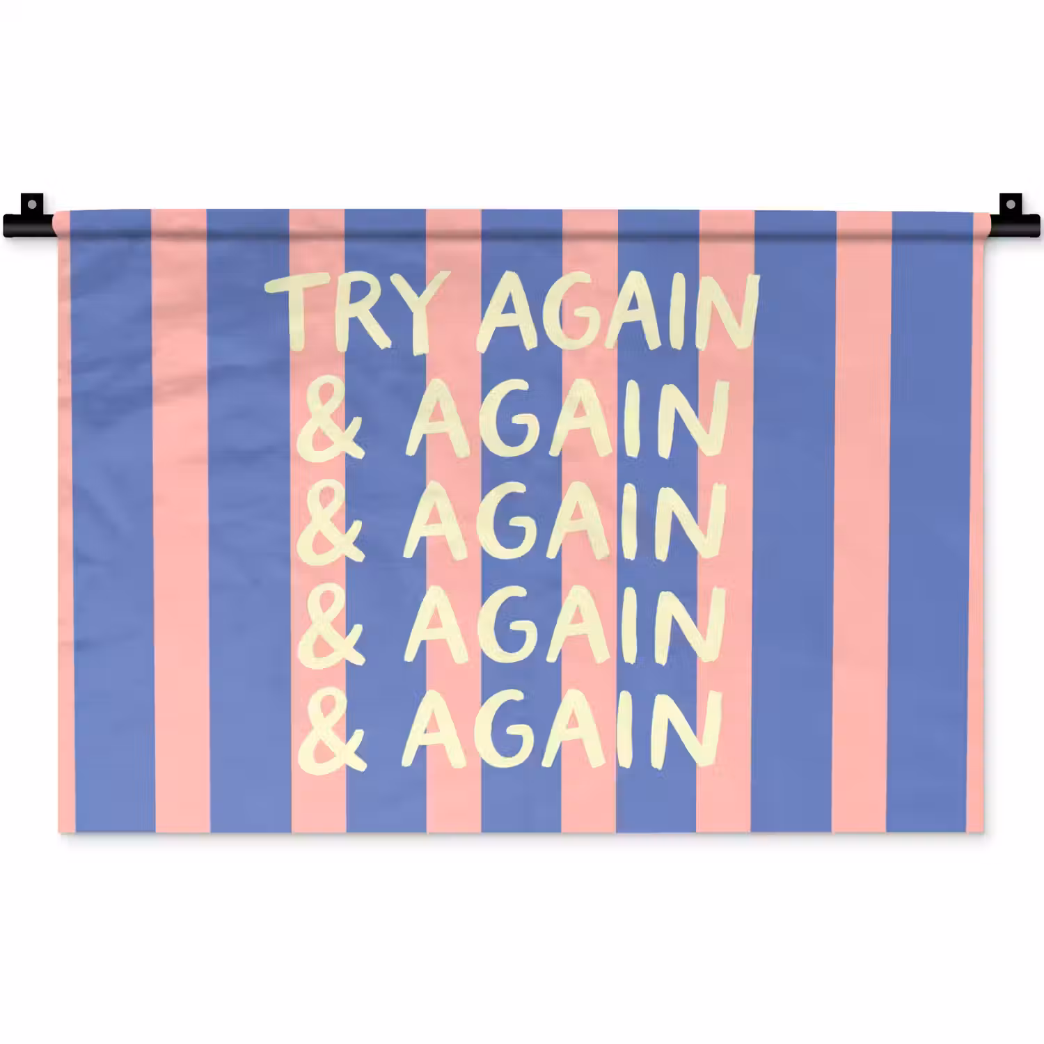 Try again - Strepen - Roze - Verticaal - Blauw Wandkleed katoen klein -zz3d