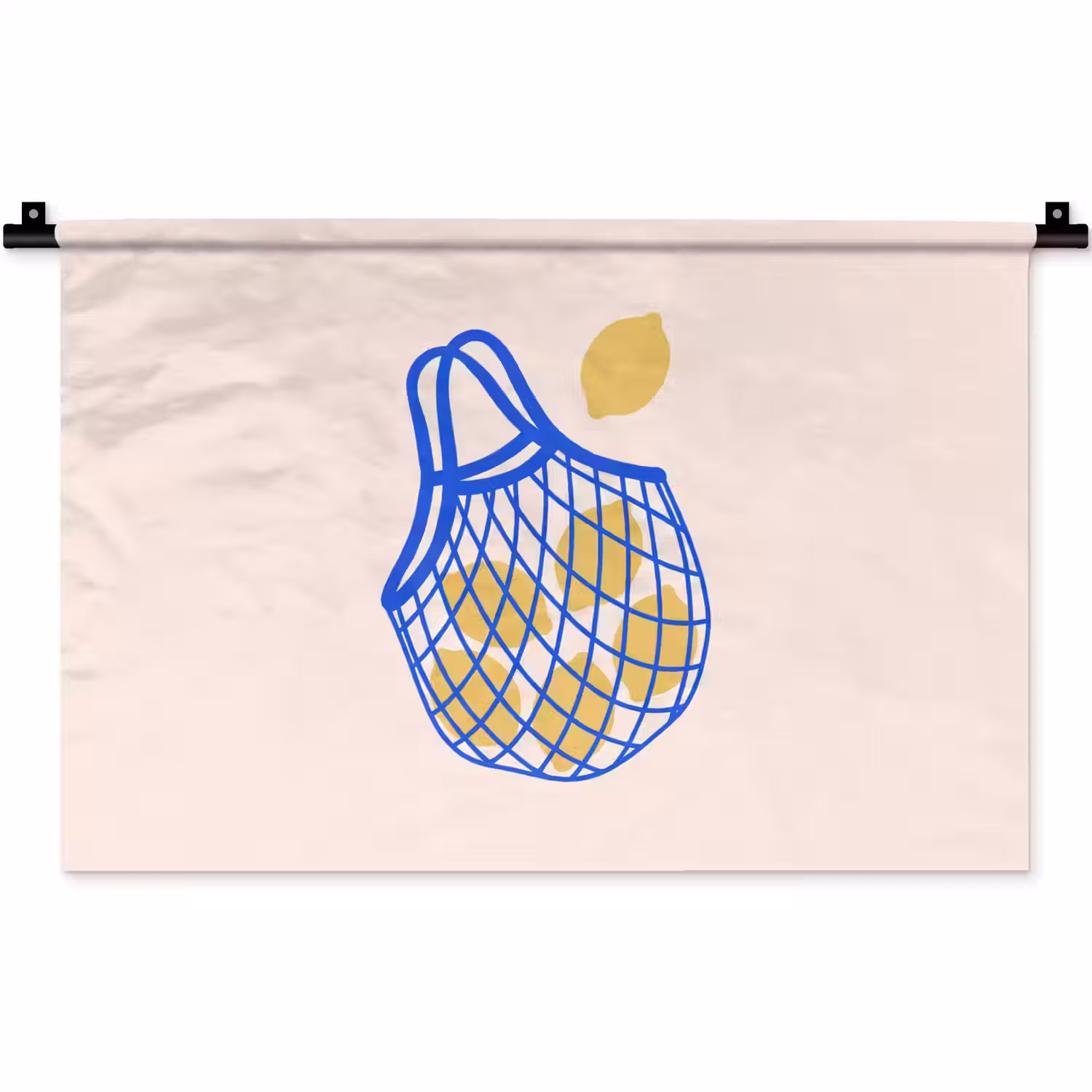 Eten - Citroen - Boodschappen - Abstract - Geel - Blauw Wandkleed katoen klein -zz3d