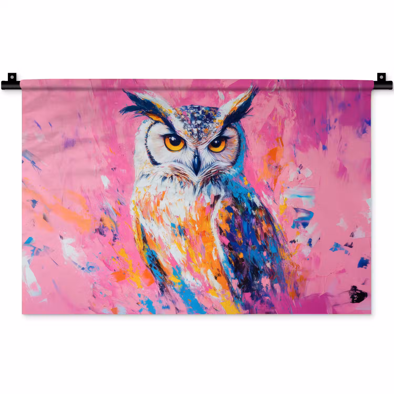 Uil - Roze - Blauw - Verf - Abstract Wandkleed katoen klein -zz3d