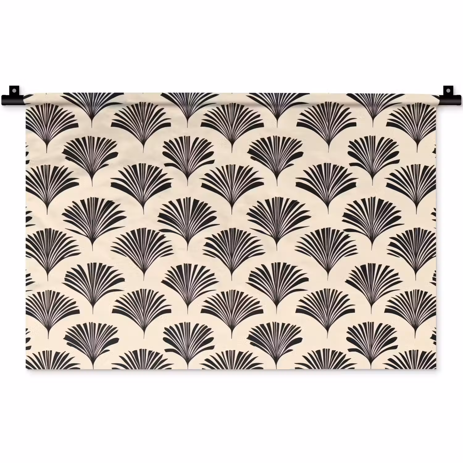 Waaiers - Botanisch - Zwart - Beige Wandkleed katoen klein 269 -zz3d