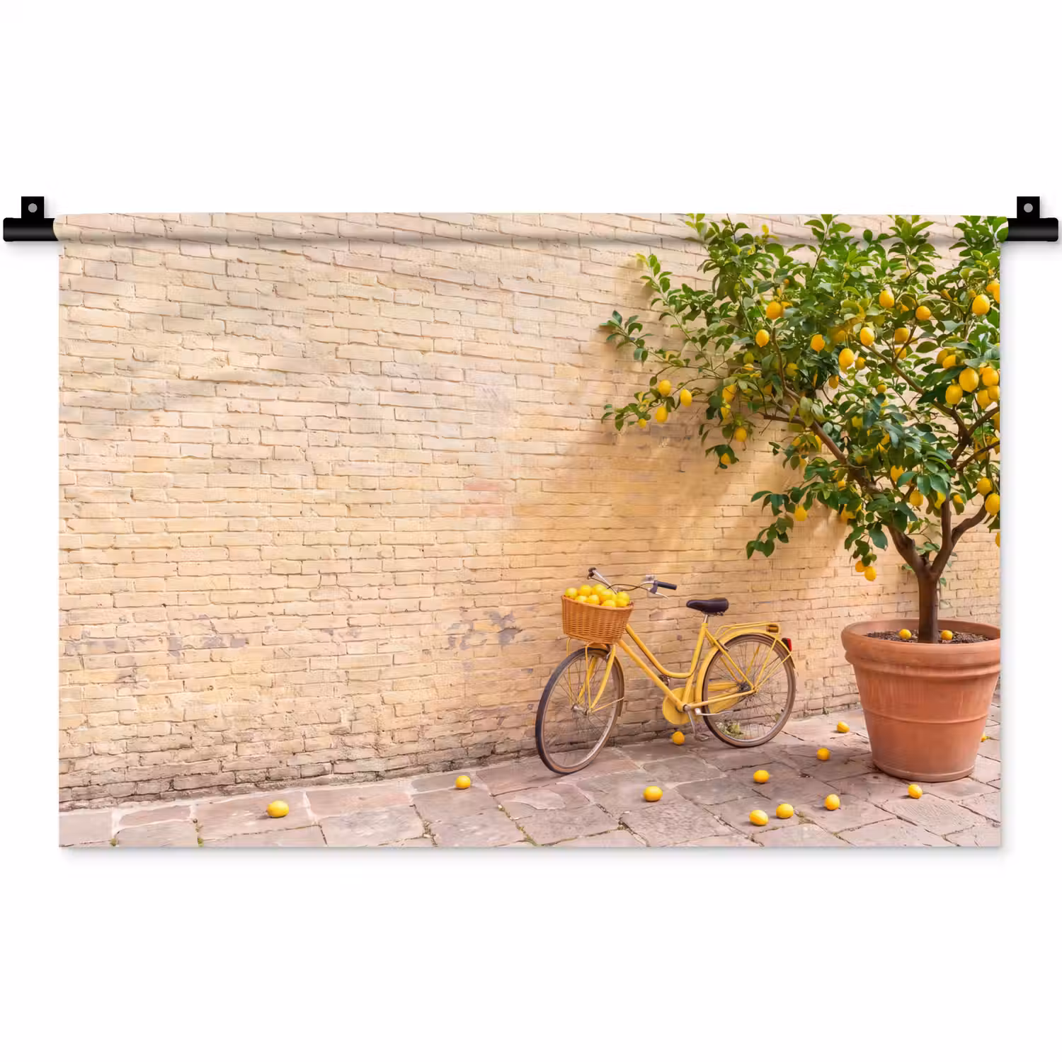 Fiets - Mand - Eten - Geel - Zomer Wandkleed katoen klein -zz3d