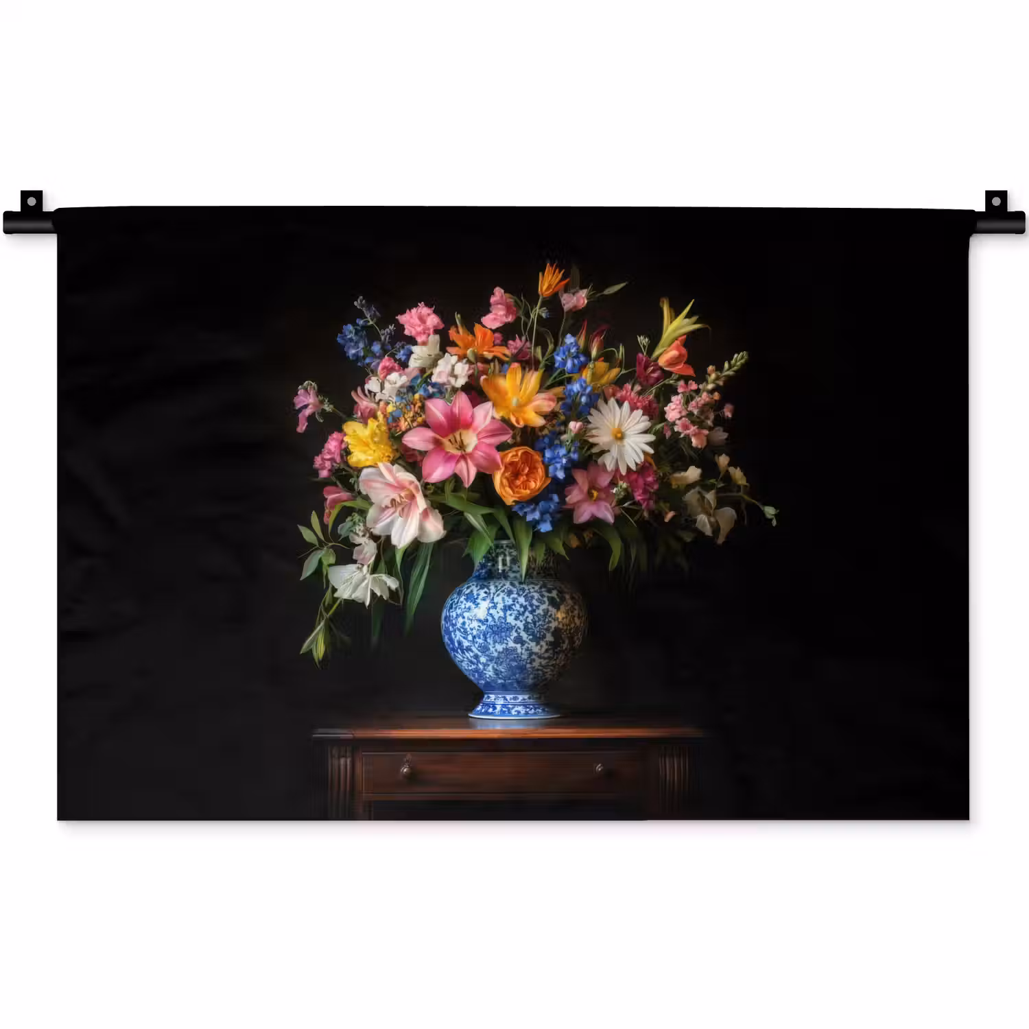 Kleur - Vaas - Bloemen - Boeket Wandkleed katoen klein -zz3d
