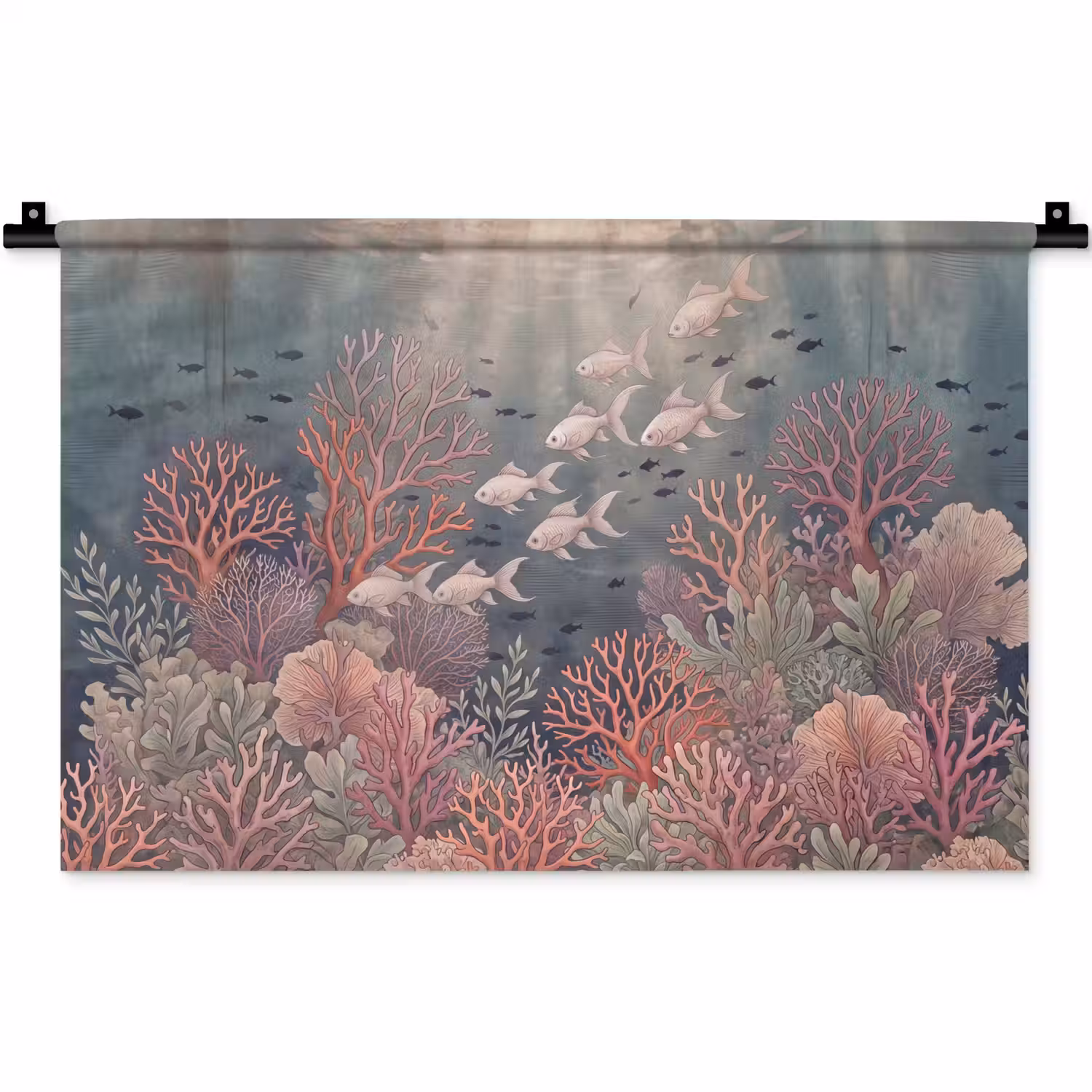 Vis - Koraal - Onderwater - Illustratie - Vintage Wandkleed katoen klein -zz3d