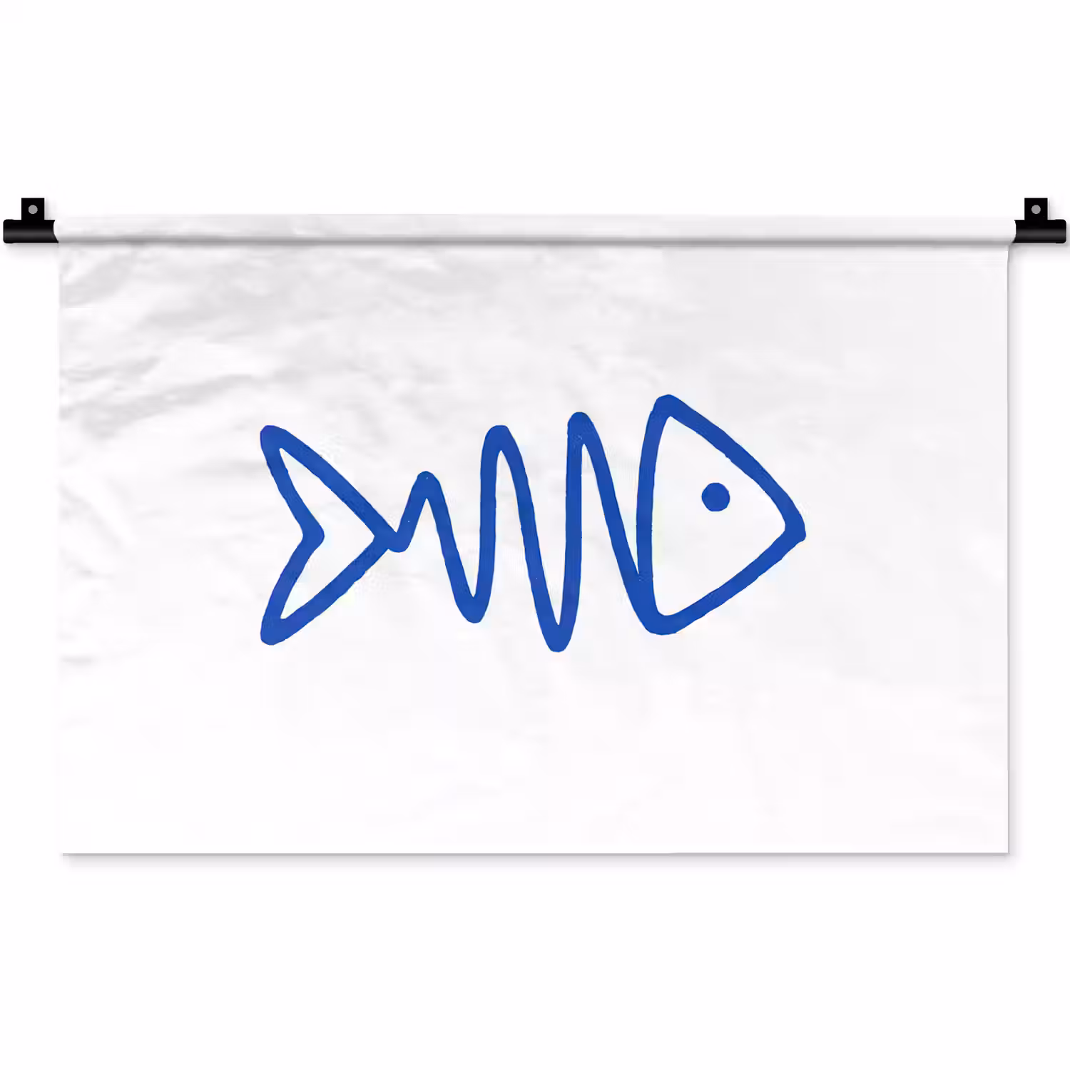 Vis - Minimalistisch - Blauw - Lijn Wandkleed katoen klein -zz3d