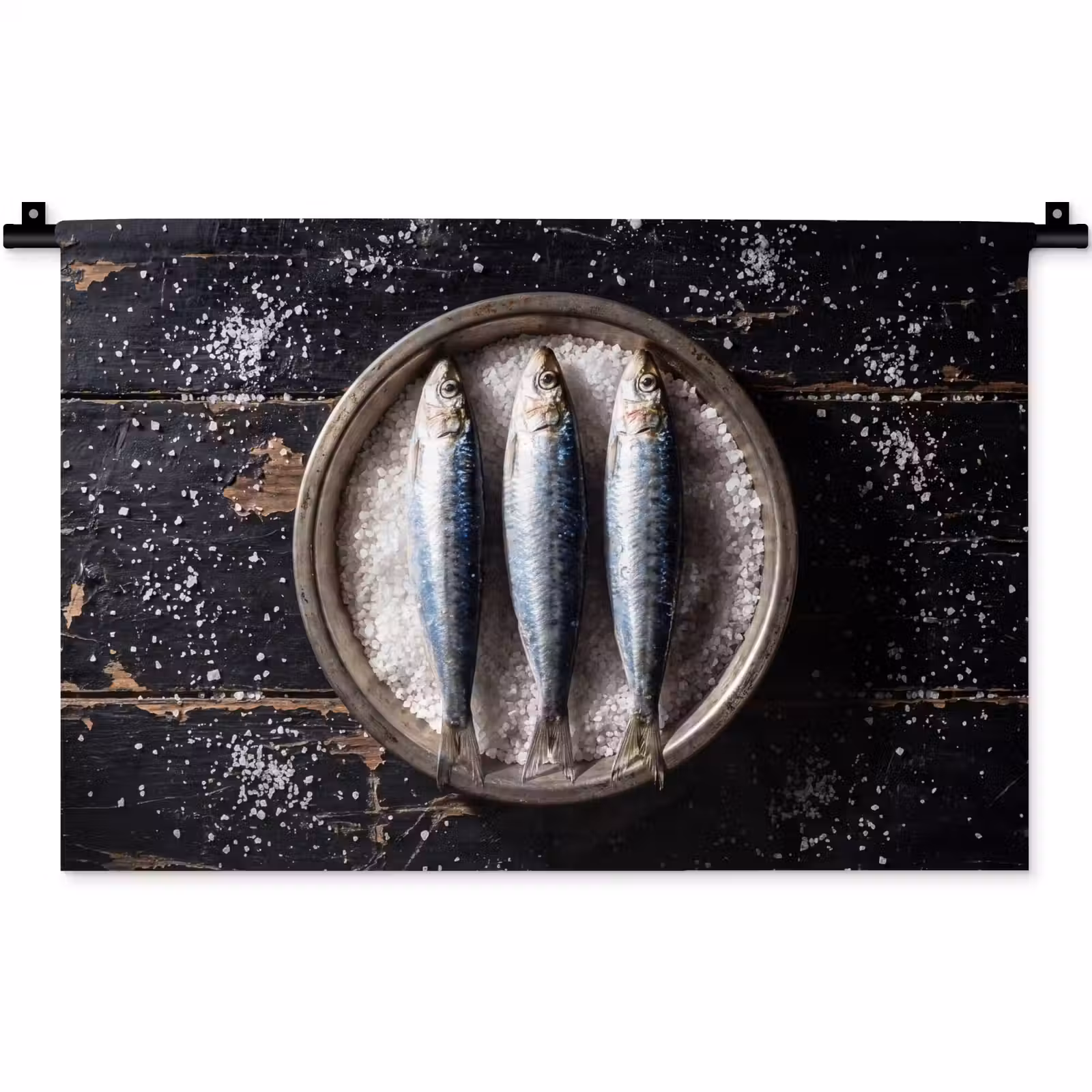 Wandteppich - Fisch – Salz – Essen - Vis - Zout - Eten Wandkleed katoen klein