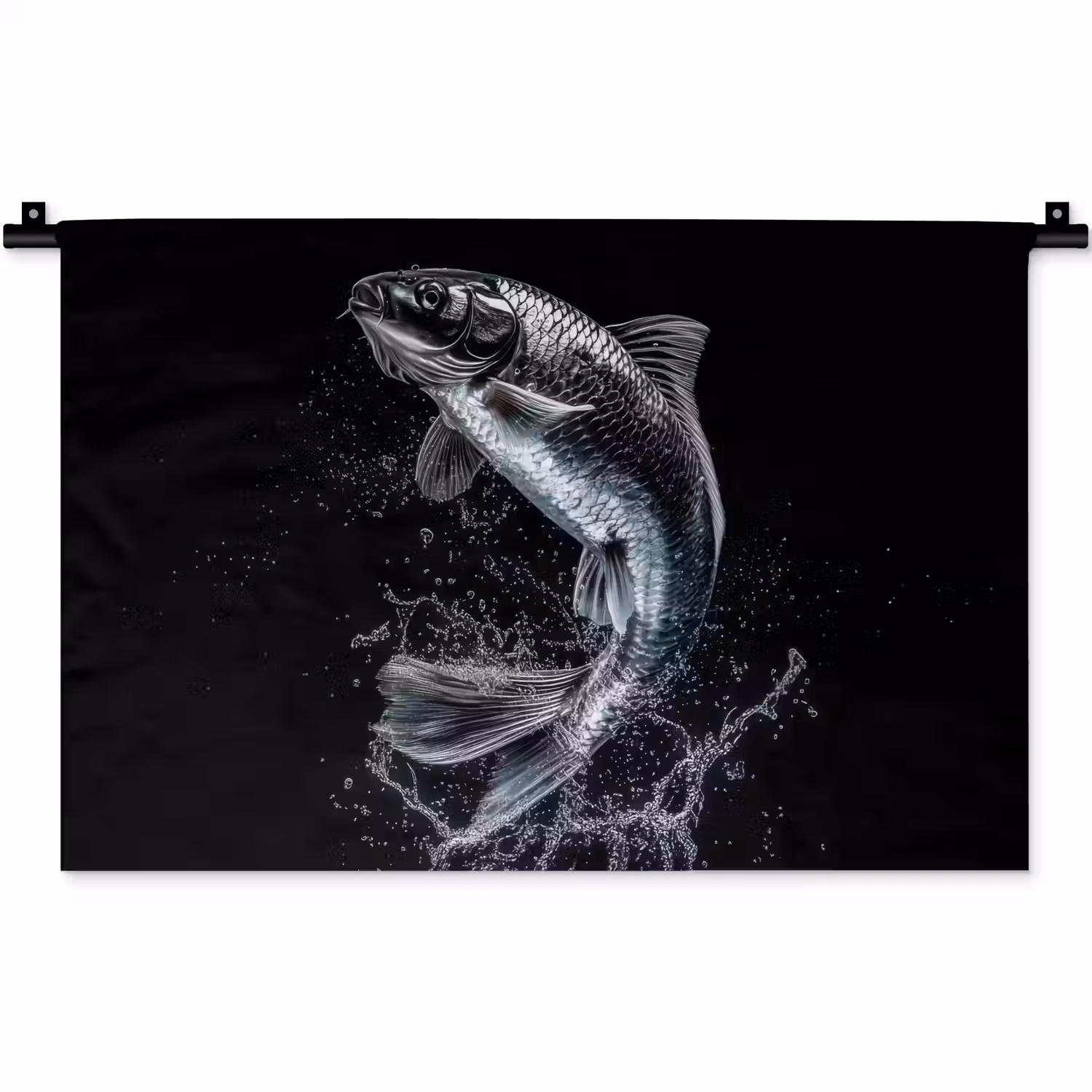 Vis - Koi - Zwart - Water Wandkleed katoen klein -zz3d