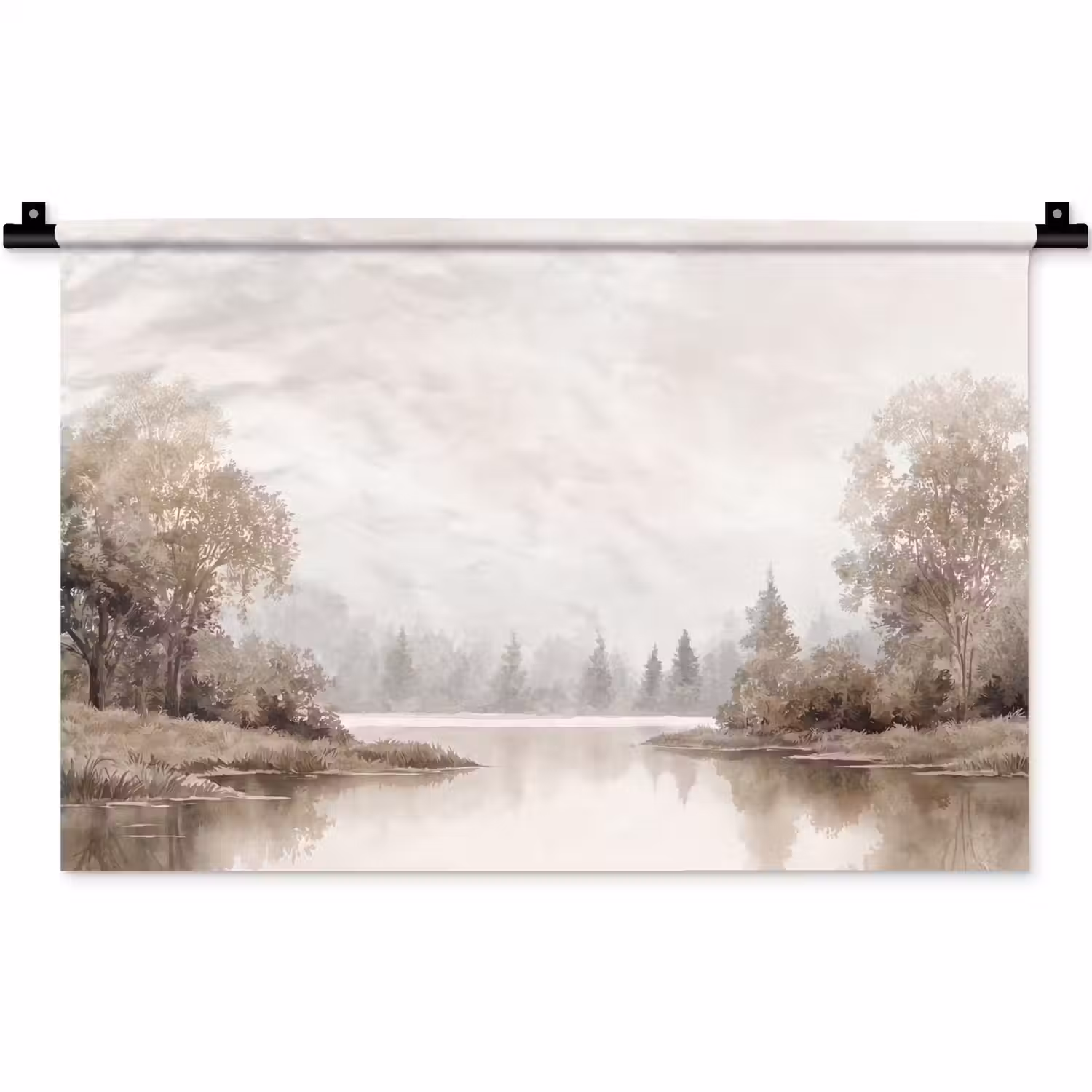 Rivierlandschap - Minimalistisch - Aardetinten Wandkleed katoen klein -zz3d