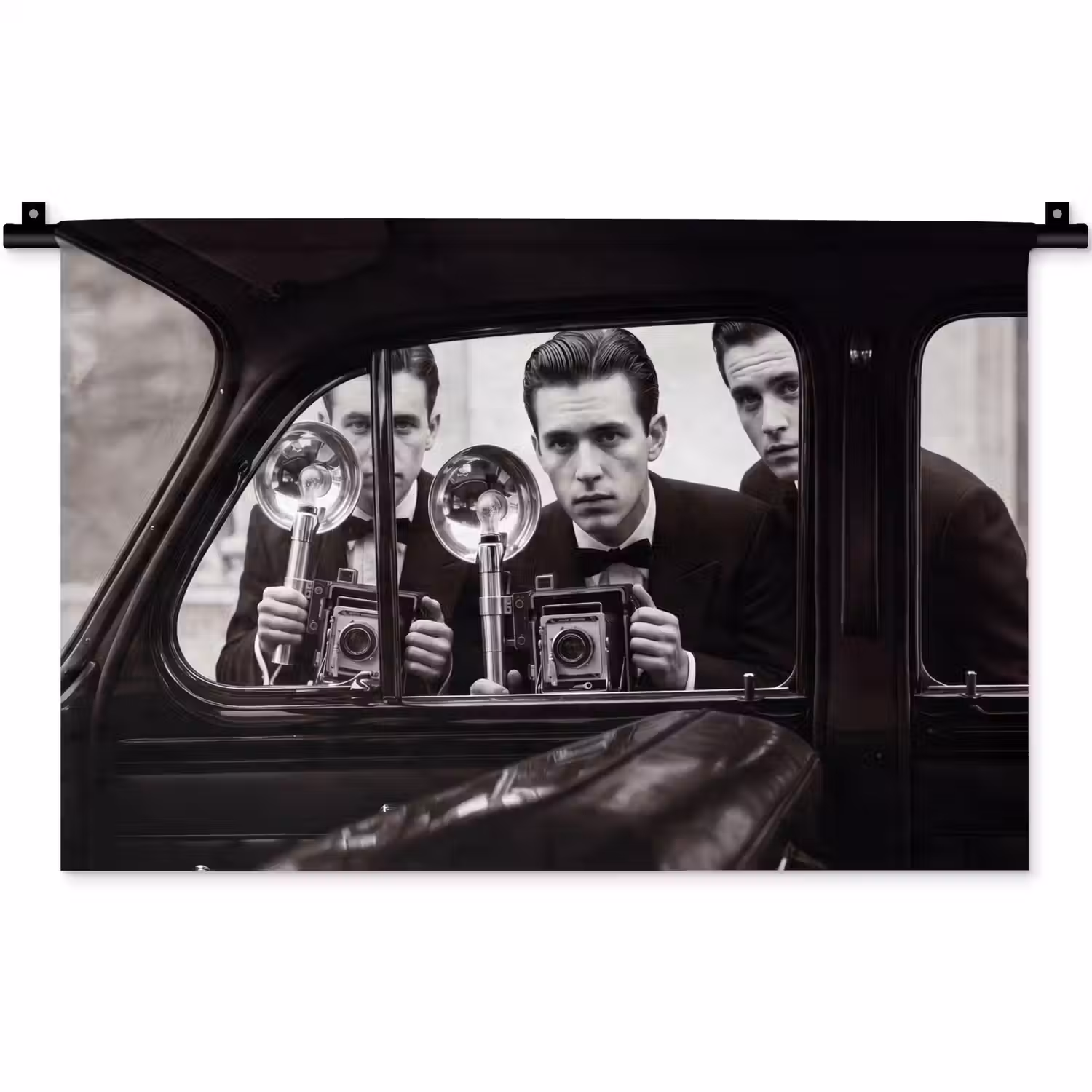 Fotograaf - Camera - Vintage - Journalistiek - Zwart-wit Wandkleed katoen klein -zz3d