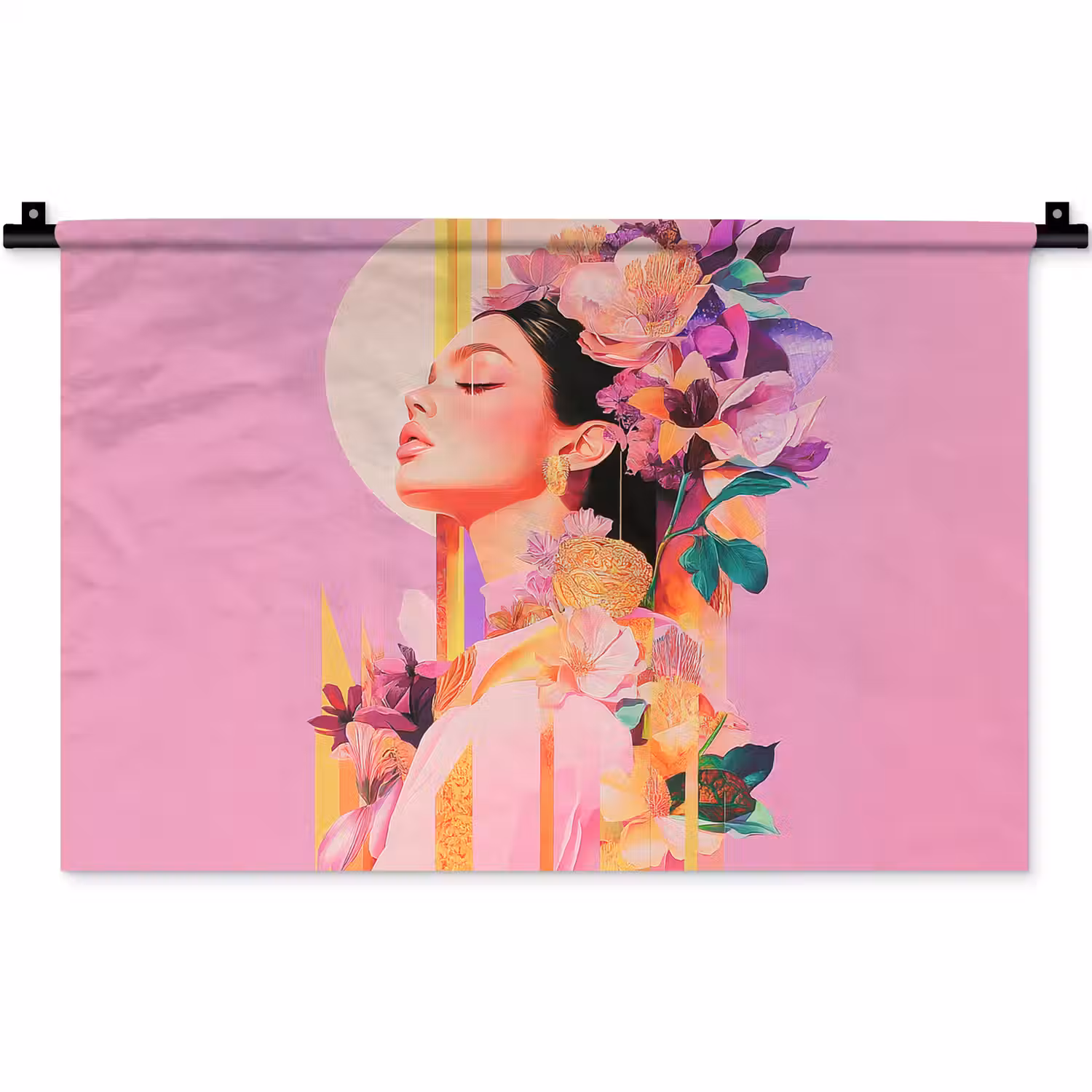 Vrouw - Bloemen - Paars - Abstract Wandkleed katoen klein -zz3d