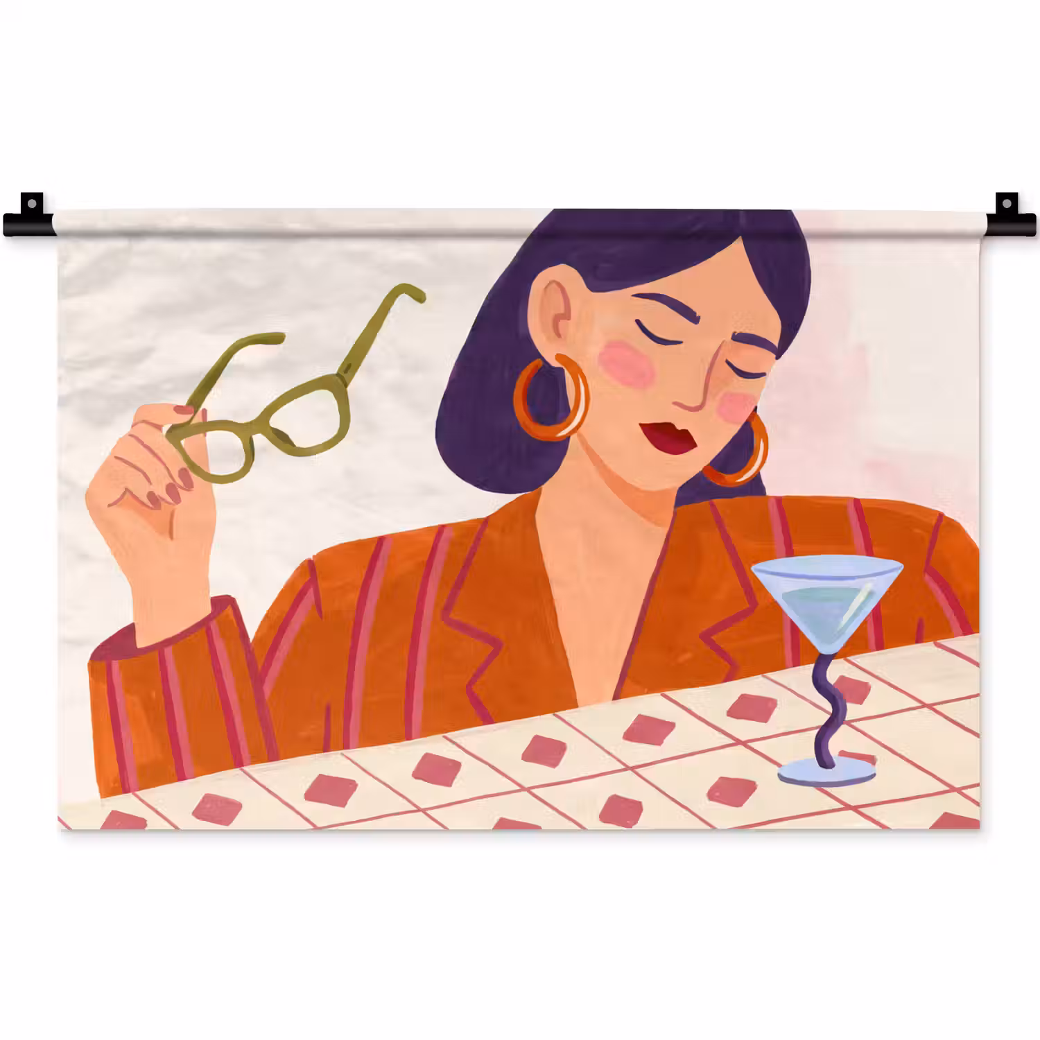 Vrouw - Bril - Cocktail - Illustratie - Modern Wandkleed katoen klein -zz3d