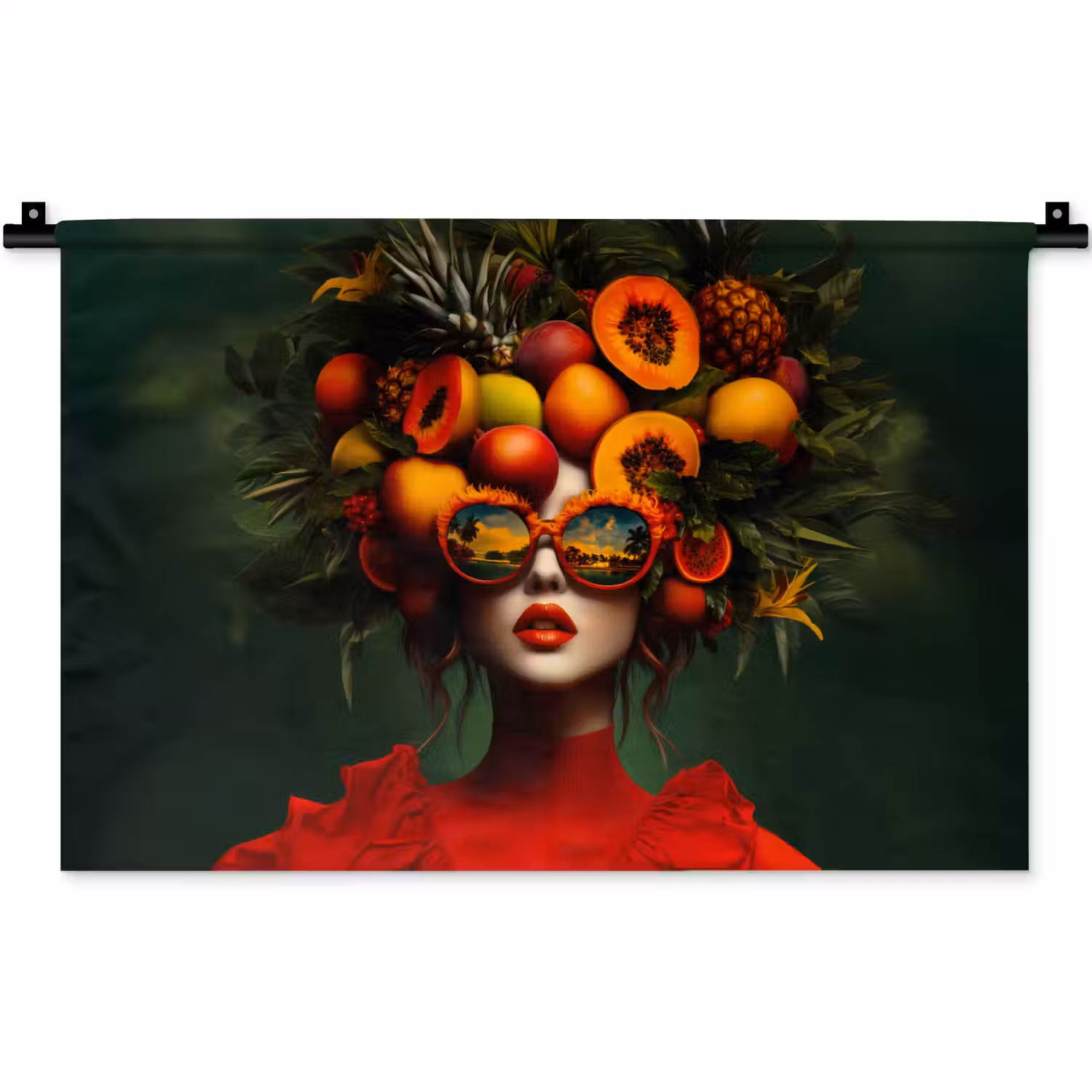Vrouw - Vruchten - Papaja - Ananas Wandkleed katoen klein -zz3d