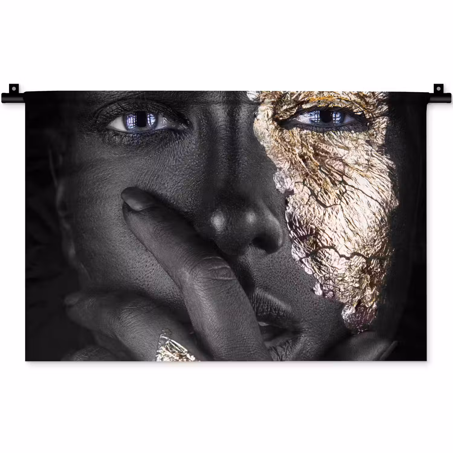Vrouw - Goud - Zwart - Schmink - Luxe Wandkleed katoen klein -zz3d