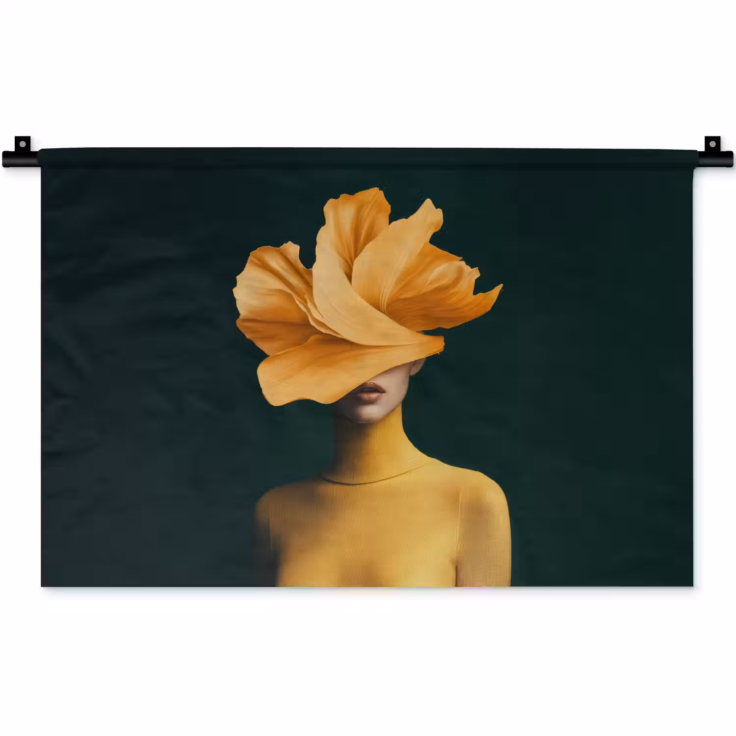 Vrouw - Hoed - Geel Wandkleed katoen klein -zz3d
