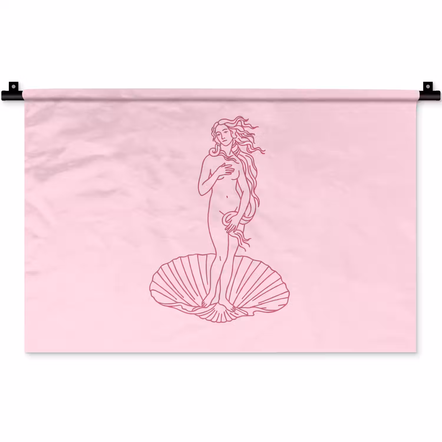 Vrouw - Schelp - Kunst - Lijntekening - Roze Wandkleed katoen klein -zz3d