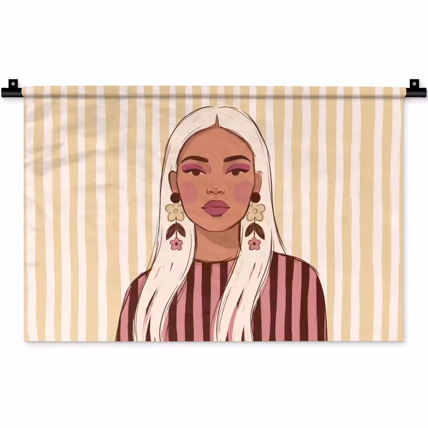 Vrouw - Portret - Illustratie - Modern - Roze Wandkleed katoen klein -zz3d