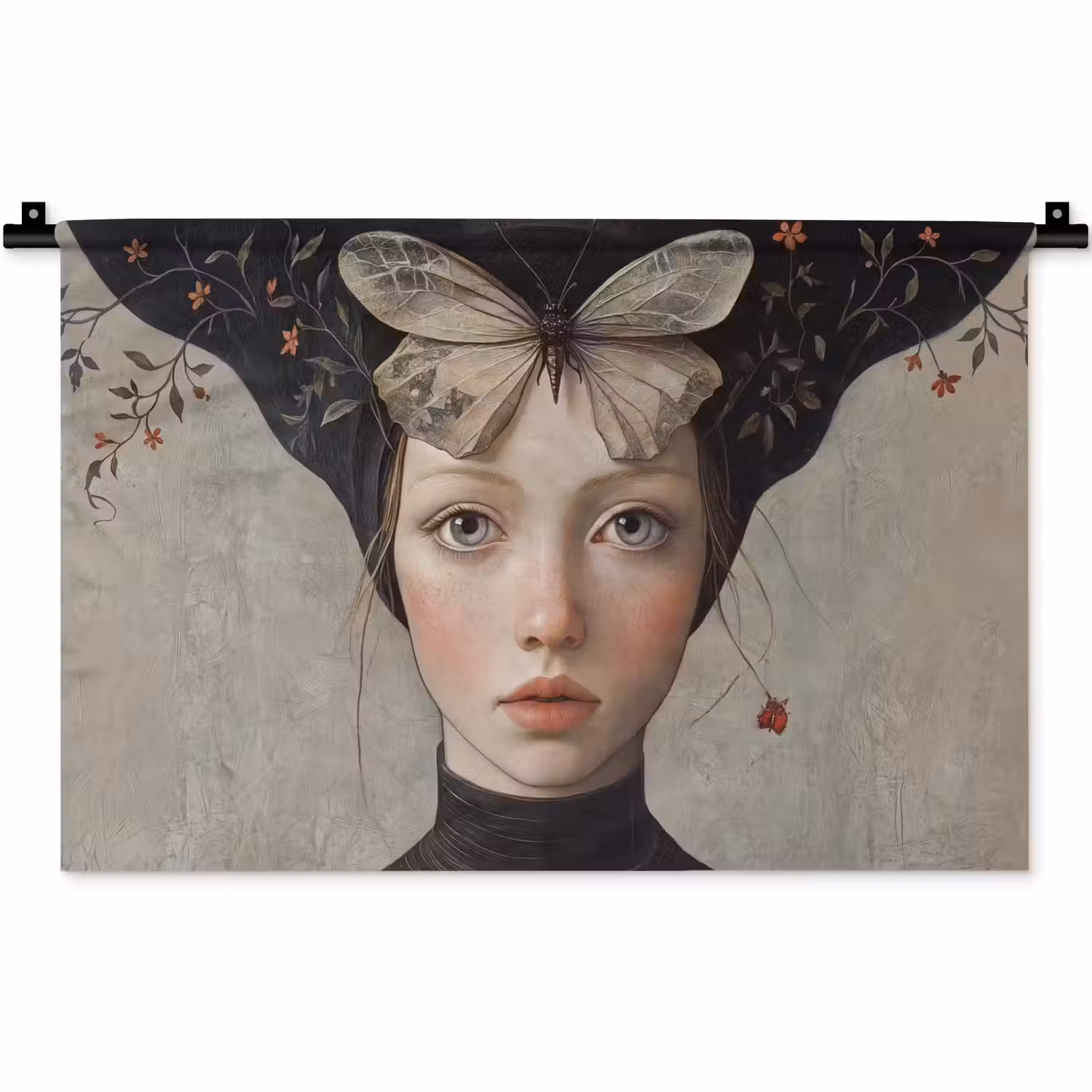 Woman - Butterfly - Art - Classic - Muted Wandkleed katoen klein -zz3d