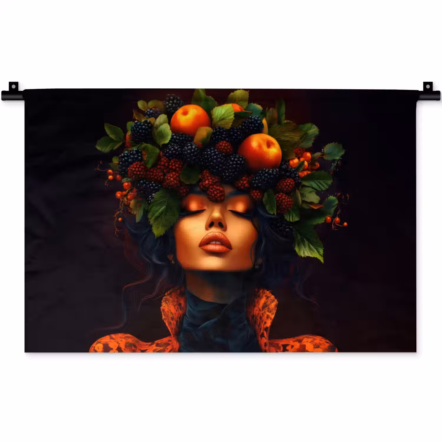 Vrouw - Zwart - Bessen - Bramen - Appels Wandkleed katoen klein -zz3d