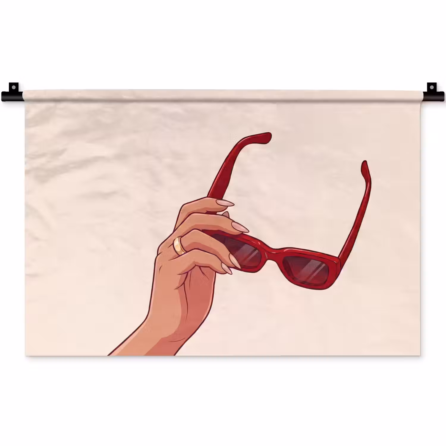 Vrouw - Zonnebril - Mode - Rood - Illustratie Wandkleed katoen klein -zz3d