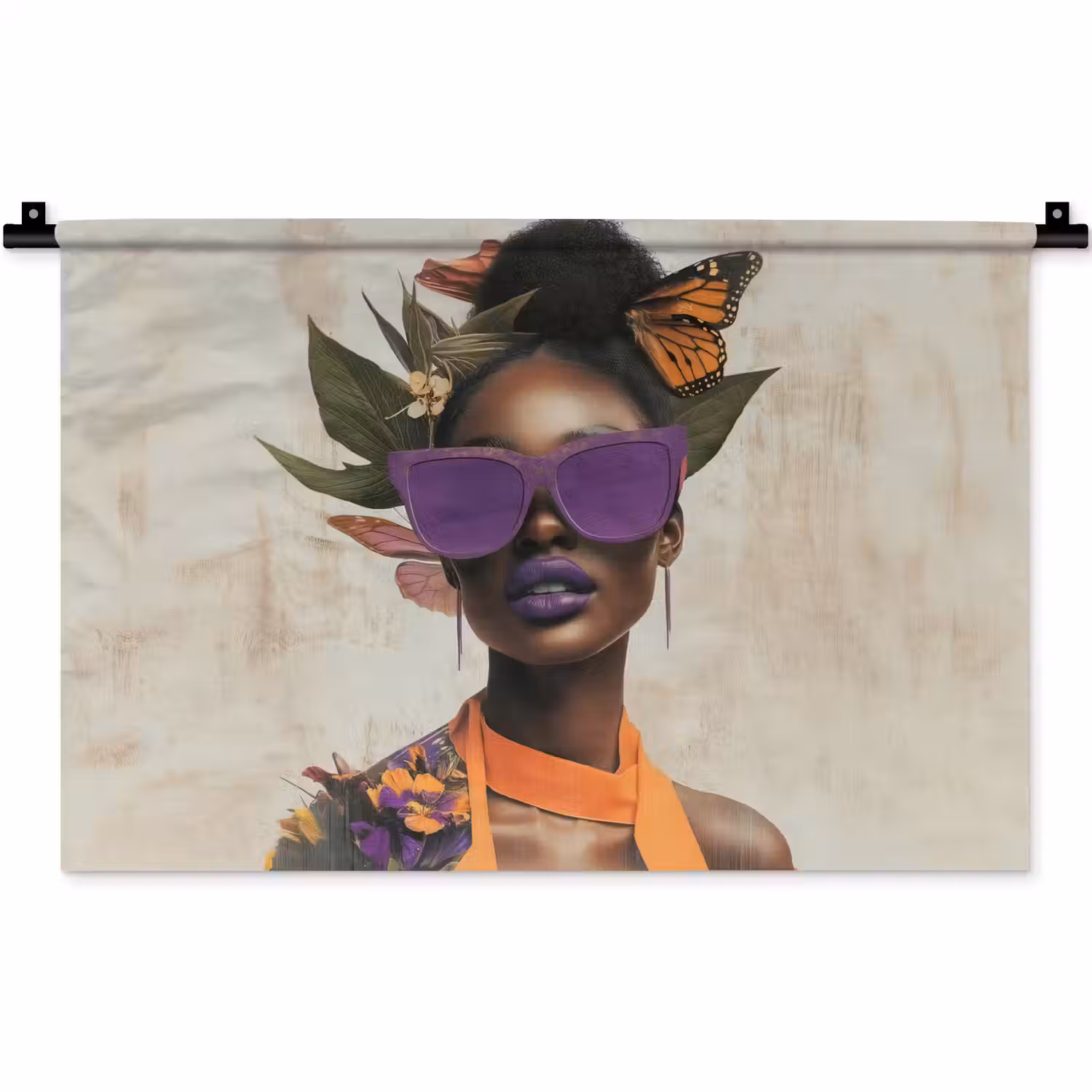 Vrouw - Zonnebril - Vlinder - Bloemen Wandkleed katoen klein -zz3d
