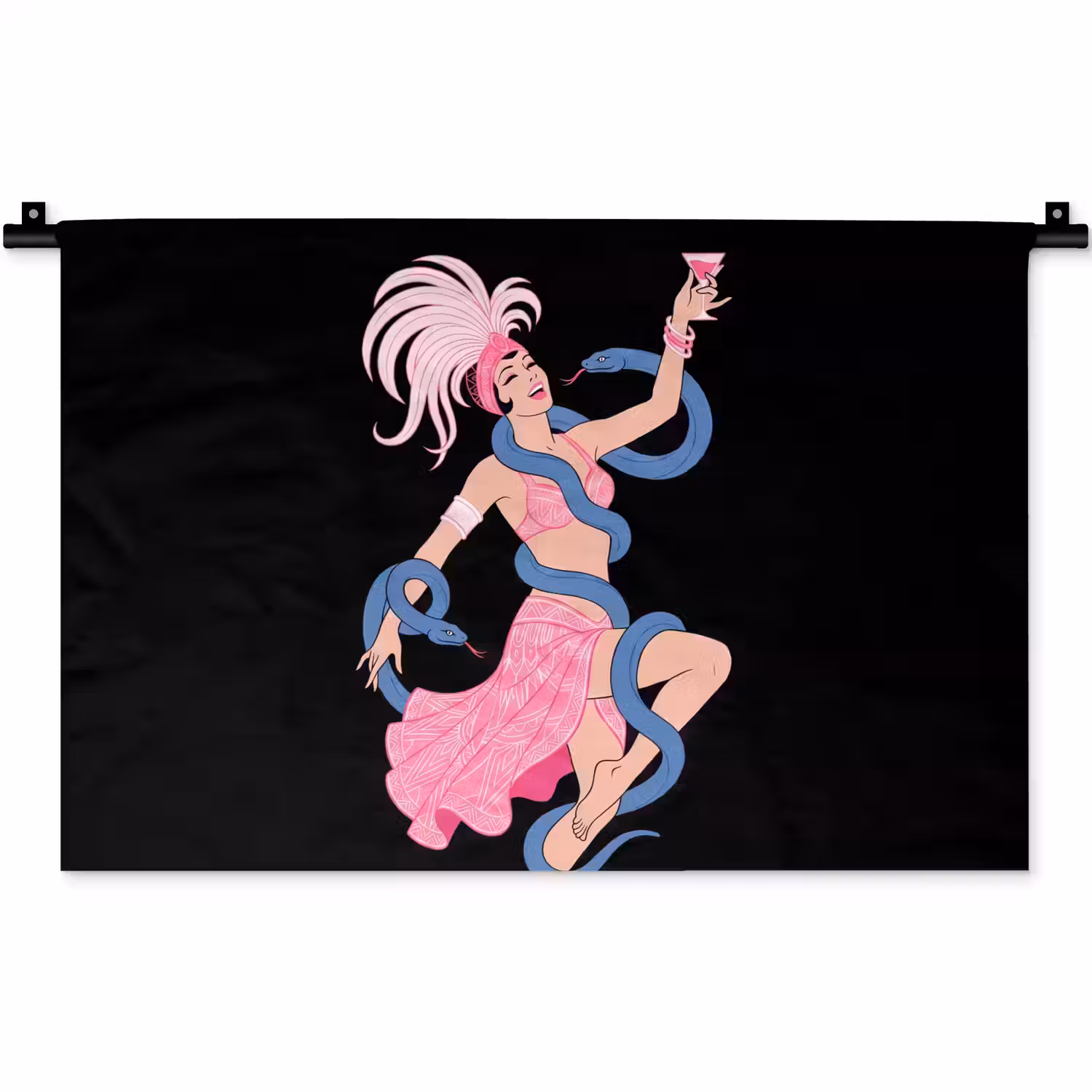 Vrouw - Danseres - Slangen - Art Deco - Roze Wandkleed katoen klein -zz3d