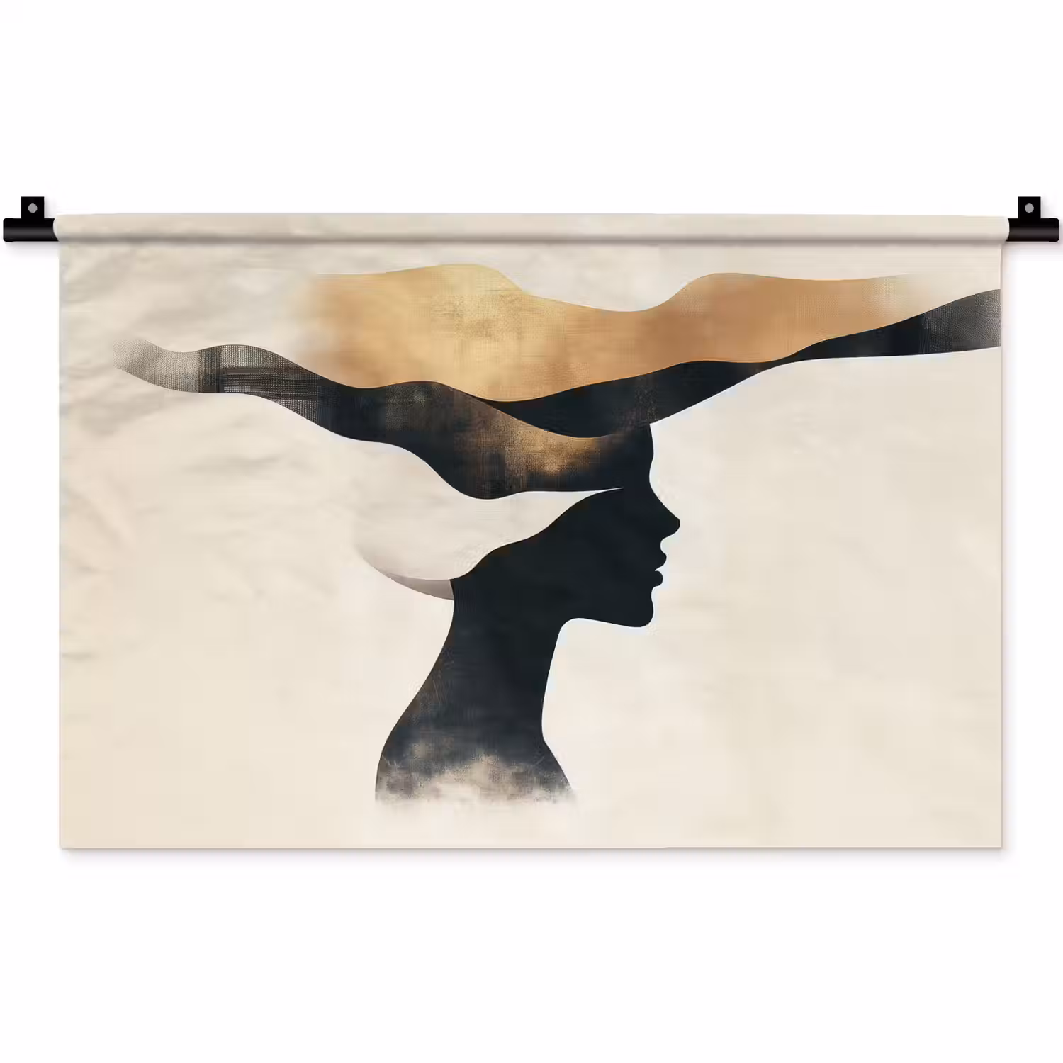 Vrouw - Golven - Zwart Wandkleed katoen klein -zz3d