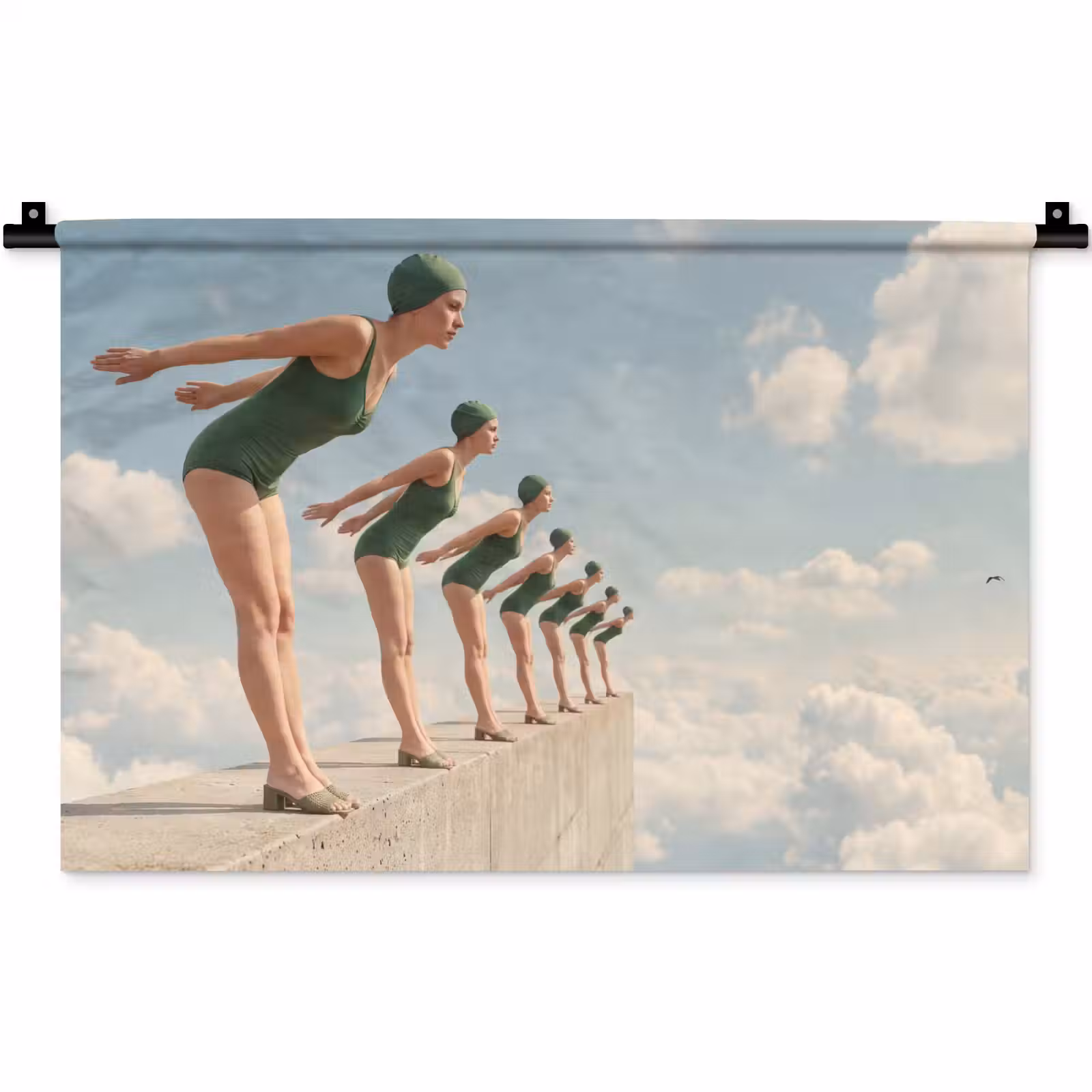 Wandteppich - Frauen – Tauchhaltung – Wolken - Vrouwen - Duikhouding - Wolken Wandkleed katoen klein