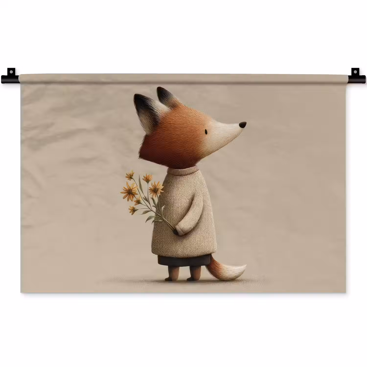 Vos - Gele bloemen - Minimalistisch Wandkleed katoen klein -zz3d
