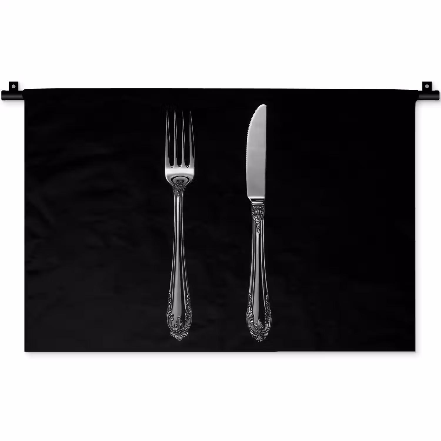 Vork - Mes - Zilver Wandkleed katoen klein -zz3d