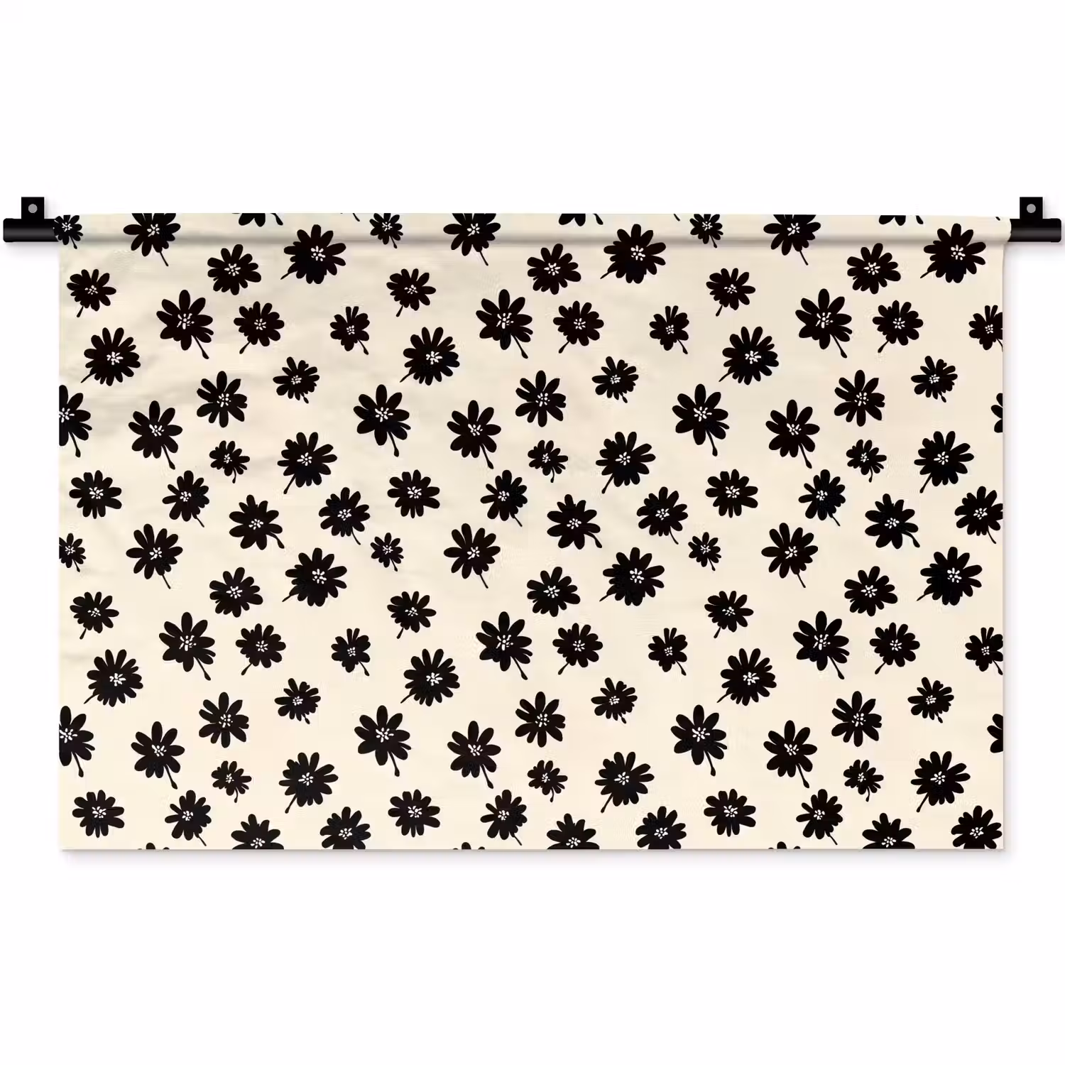 Madeliefjes - Grafisch - Zwart - Beige Wandkleed katoen klein 269 -zz3d